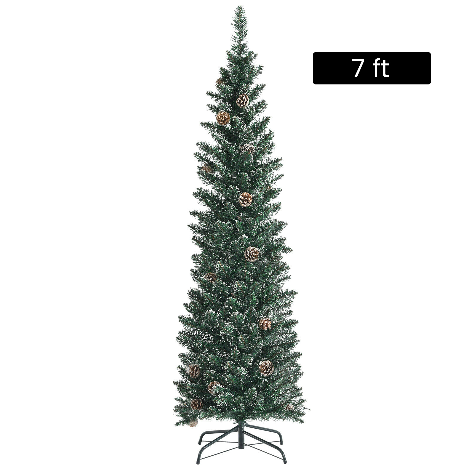 LJG Snowy Artificial Pencil Christmas Tree with Pine Cones