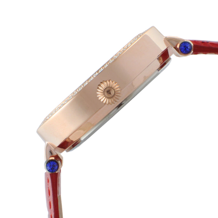 Peugeot Women's 38mm Red Watch Crystal Bezel Leather Strap
