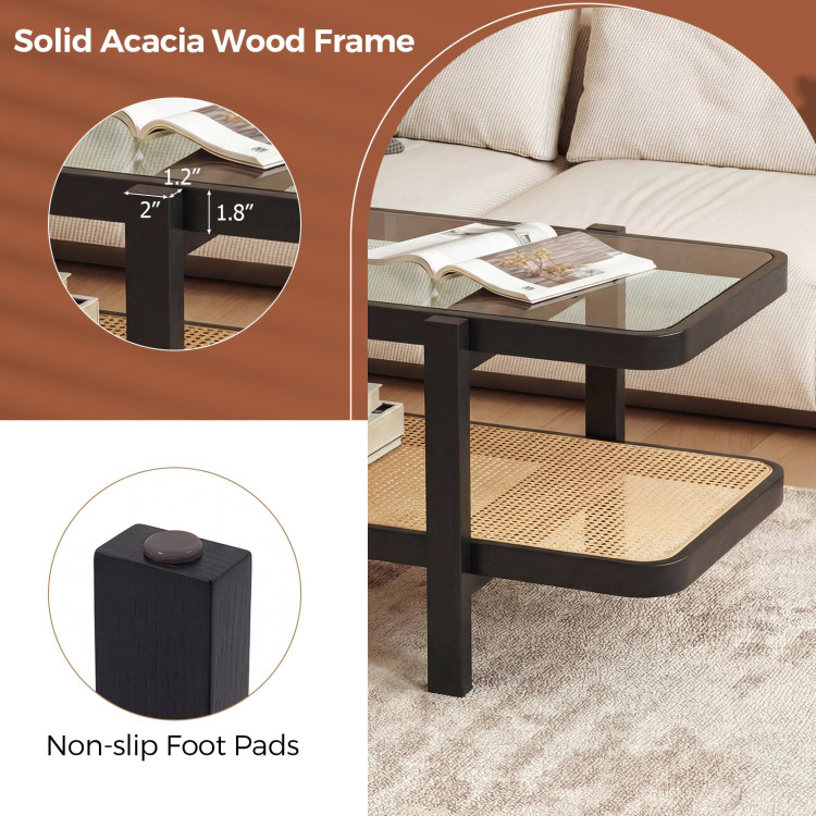 Hivvago 2-Tier Glass-Top Coffee Table Featuring Practical Storage