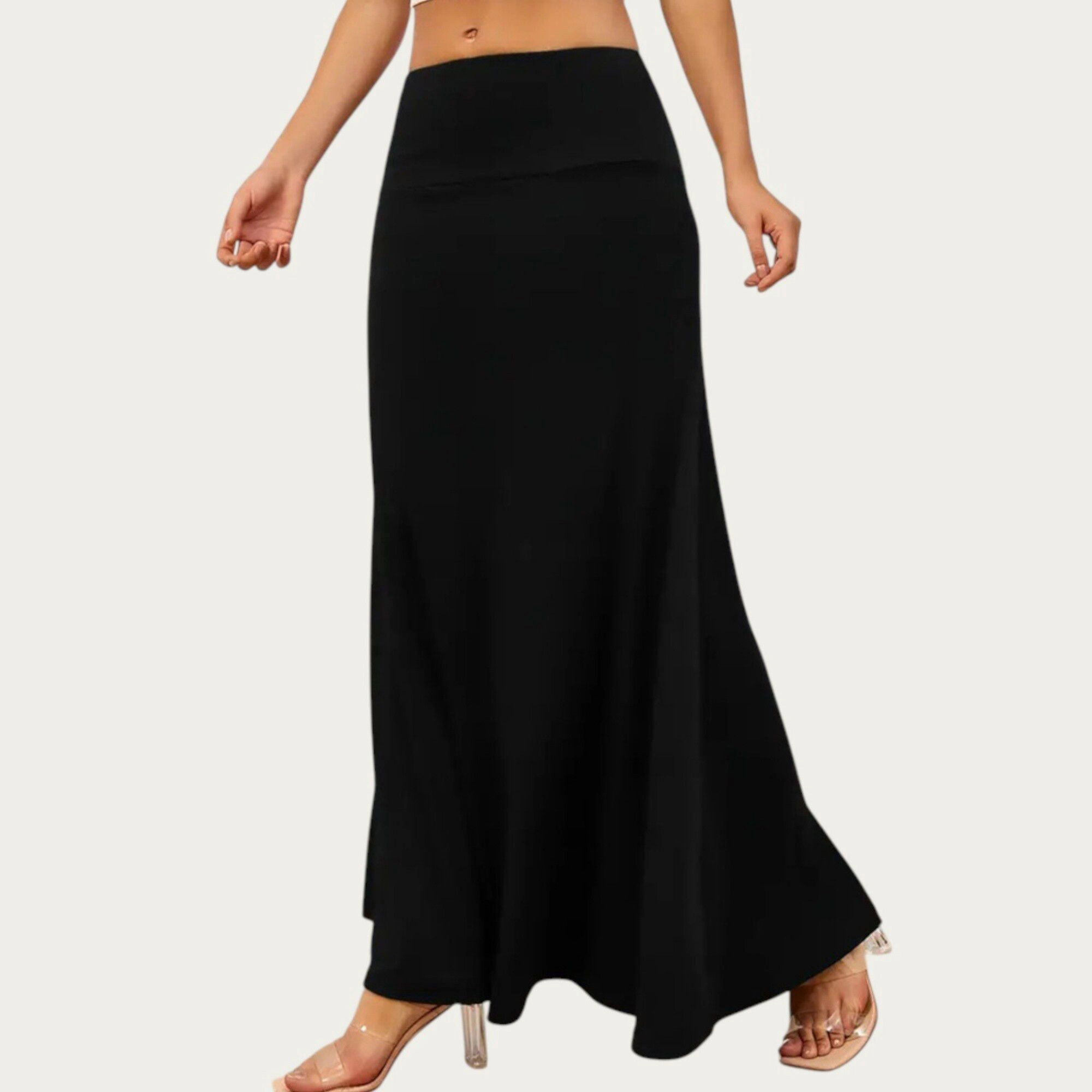 Anna-Kaci Women Foldover Waist Stretch Maxi Skirt