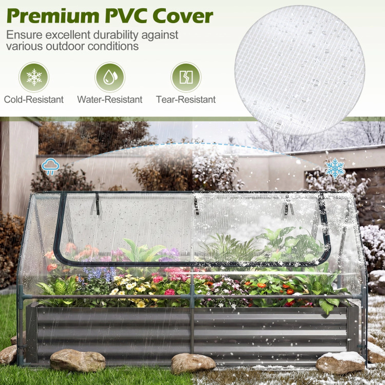 SUGIFT Mini Greenhouse Raised Garden Bed with PVC Cover Black