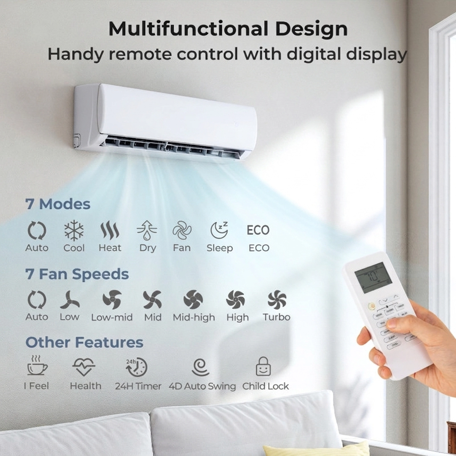 SUGIFT 11500-BTU 17-SEER2 115V 750-sq ft WiFi Ductless Mini Split Air Conditioner with Heat Pump and Remote