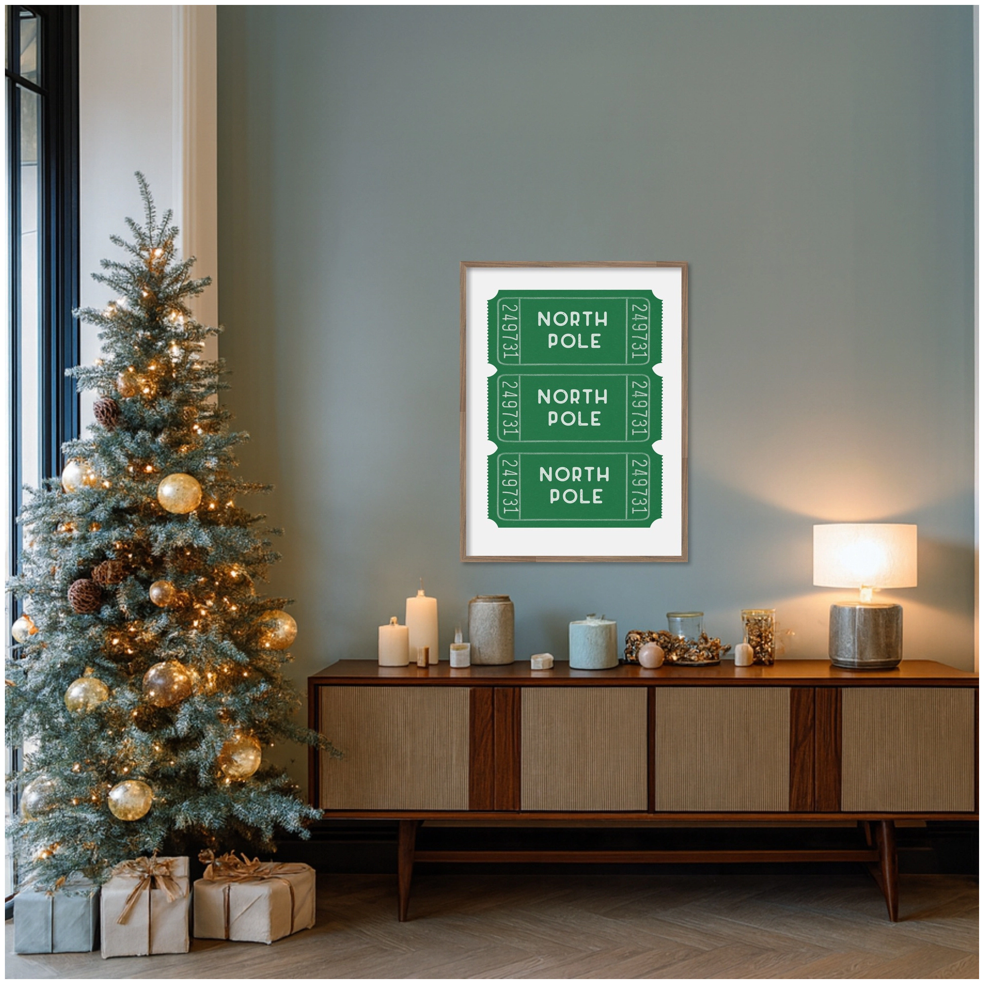 Amanti Art Christmas North Pole Tickets Framed Canvas Wall Art Print