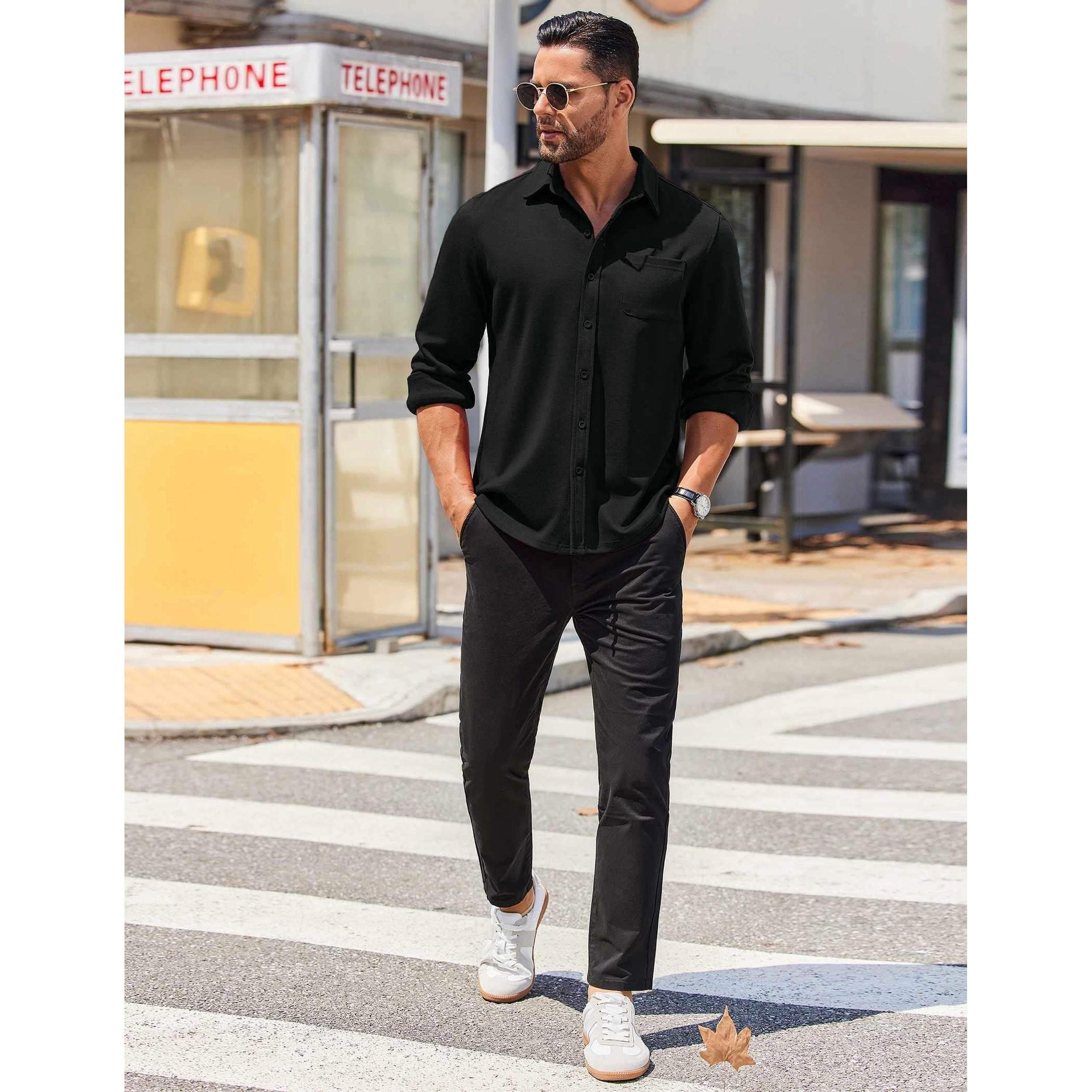 COOFANDY Men's Regular Fit Long Sleeve Button Front Shirt