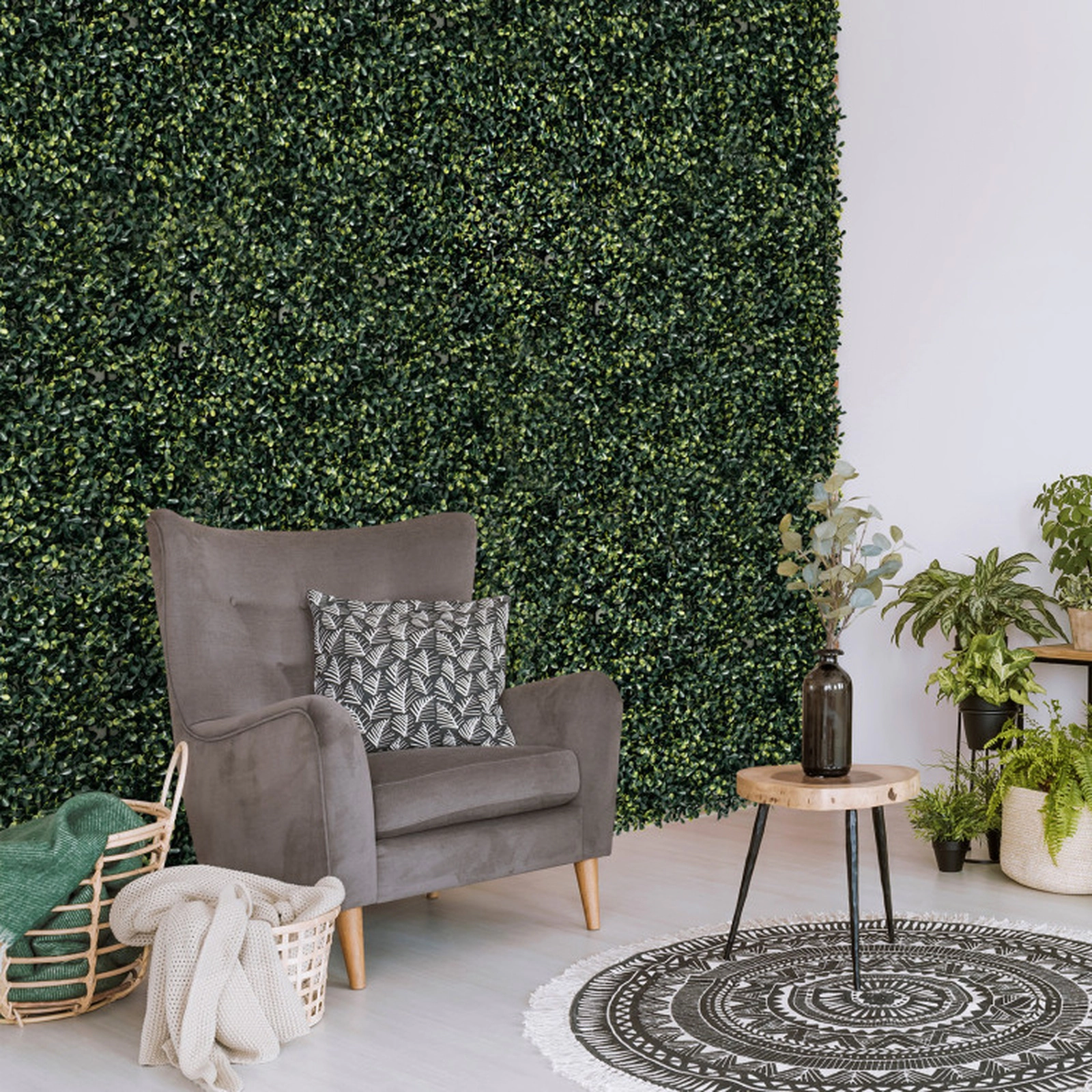 SUGIFT 12-Piece 20-in Green Artificial Peanut Leaf Hedge Panels with 4-Layer Leaves and Snap Locks