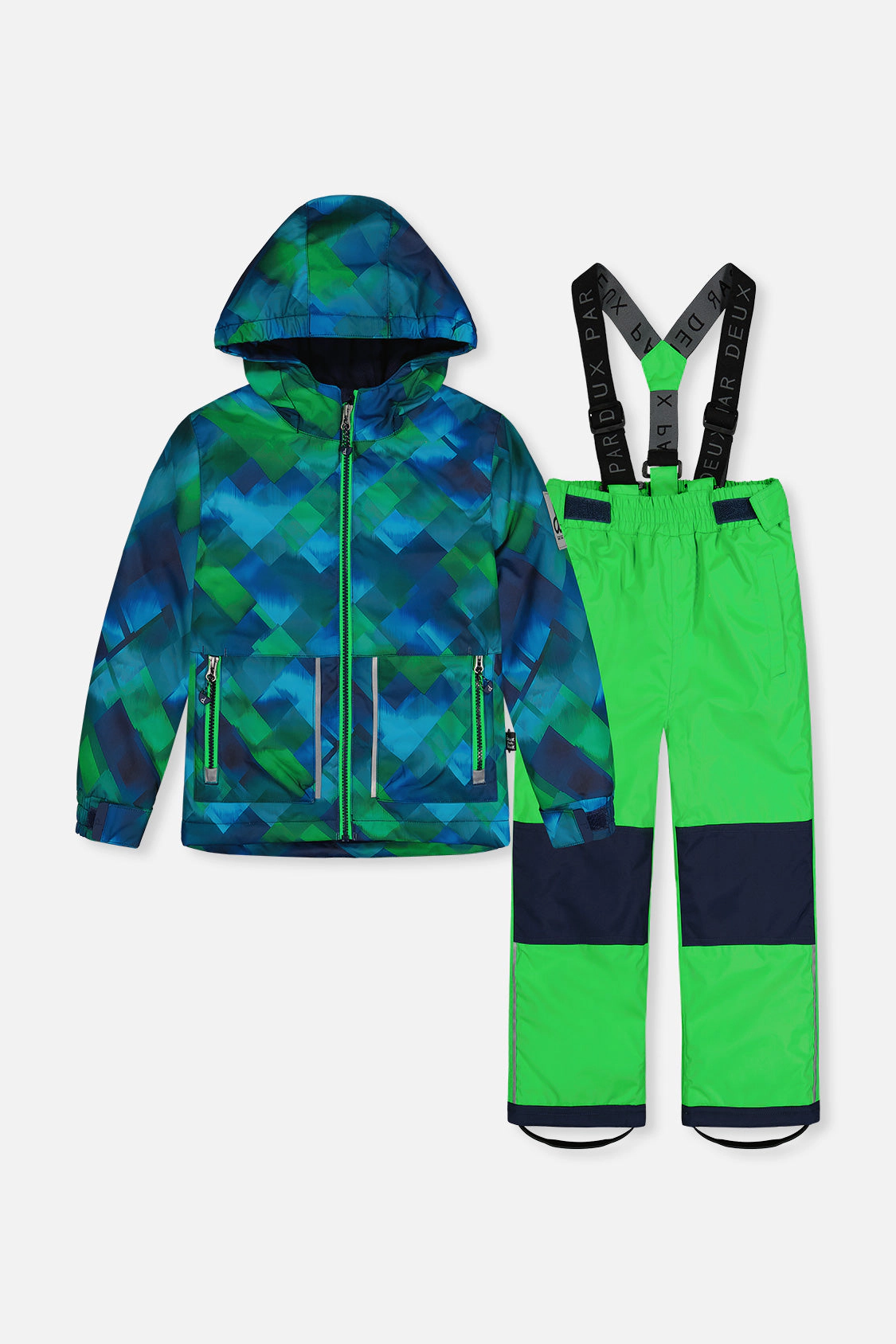 Deux par Deux Boys Checkered Print Lightweight Two Piece Snowsuit with Hooded Jacket and Snow Pants