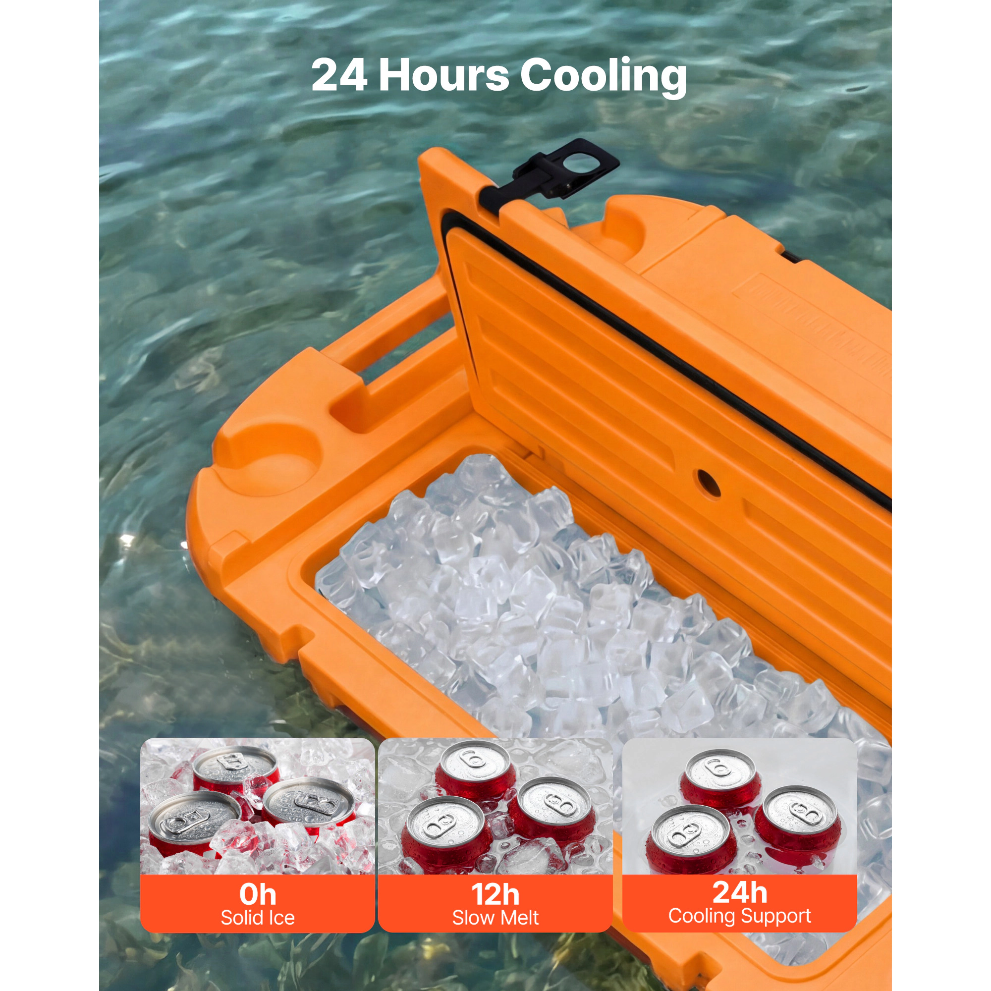 HONGGE 40 QT Floating Cooler with Tow Rope, Boat-Style LLDPE Ice Chest for Lake, River, Pool, Beach & Kayaking