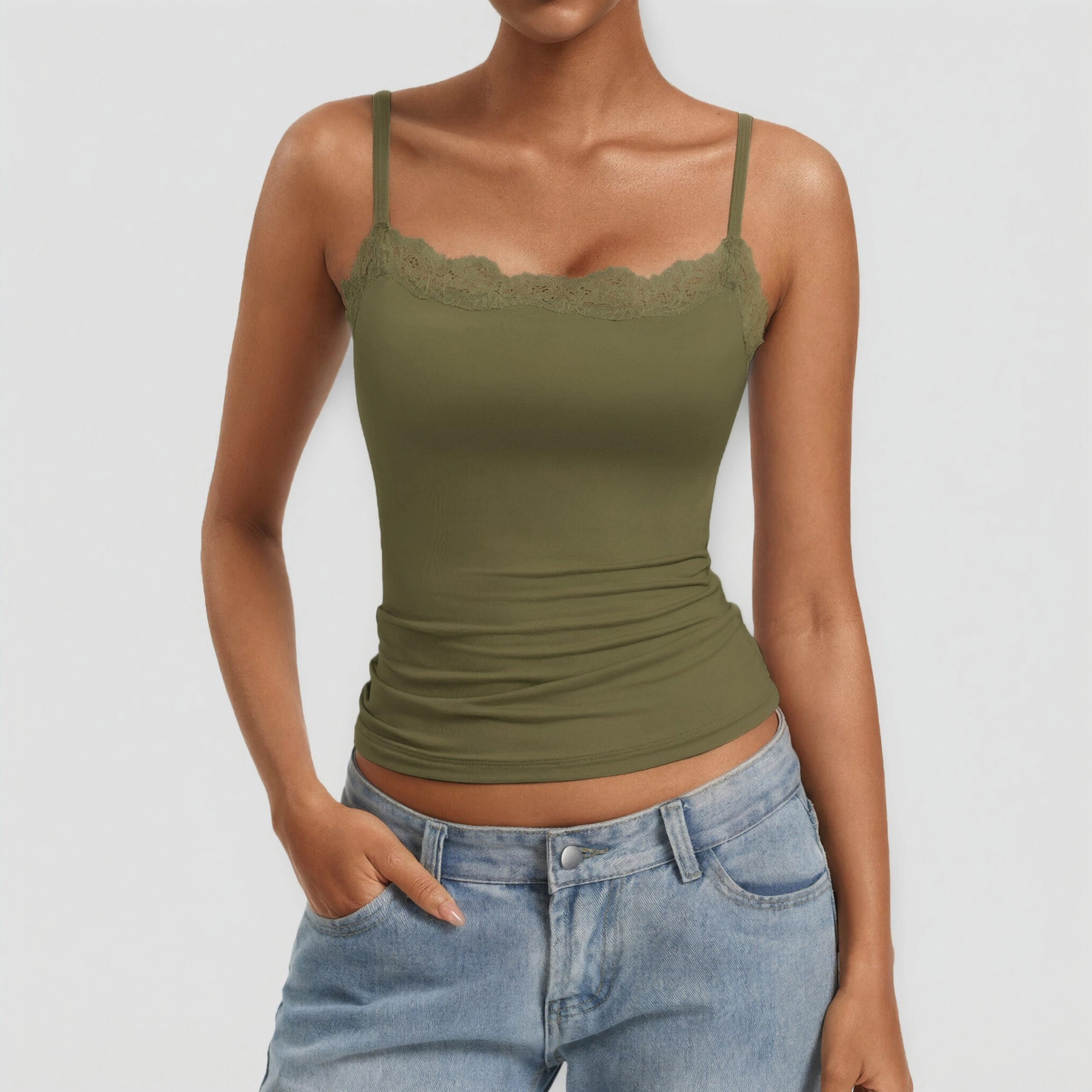 Avidlove Women's Lace Trim Square Neck Adjustable Strap Double Lined Camisole Tank Top