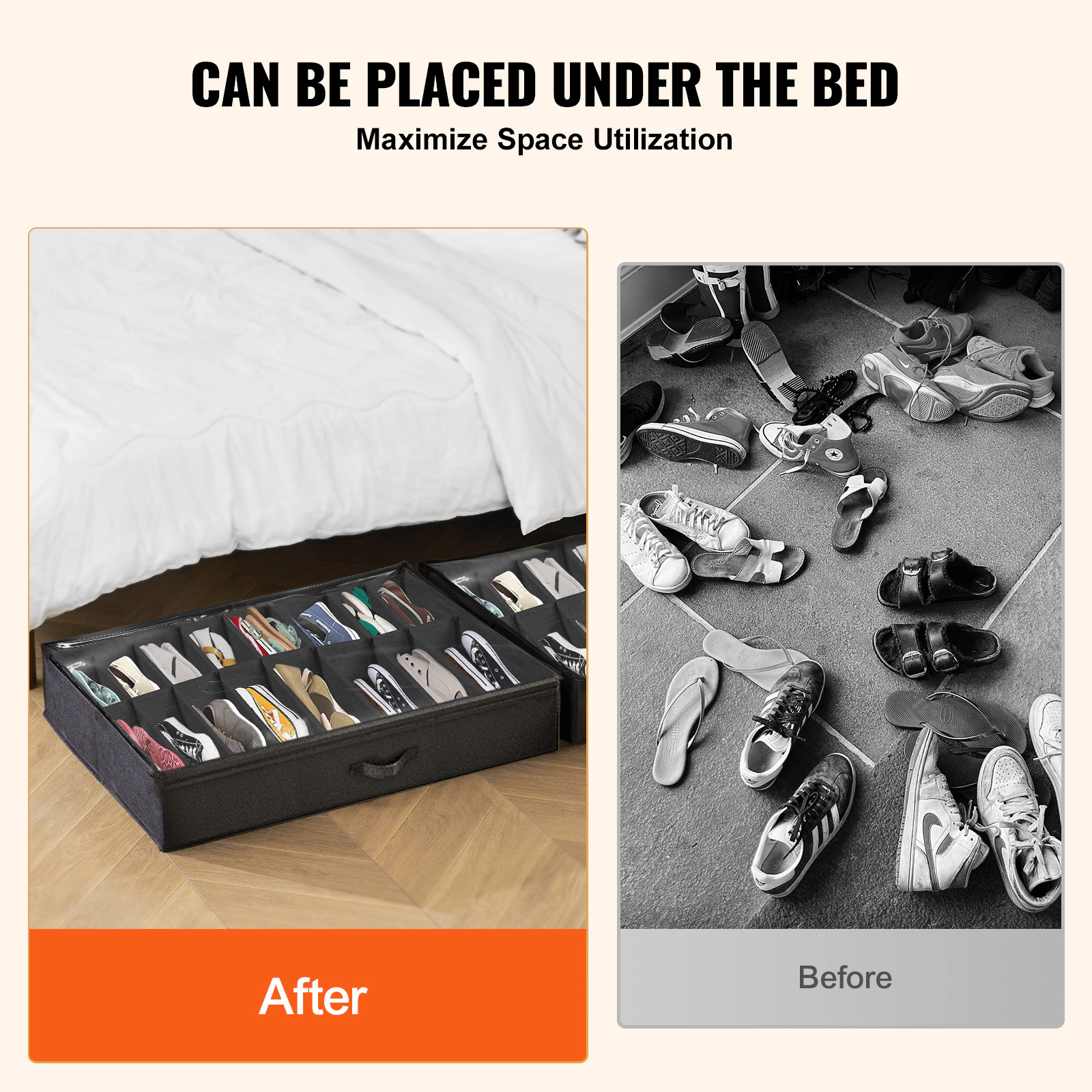 HONGGE Under Bed Shoe Storage Organizer with Clear Window and Reinforced Handles