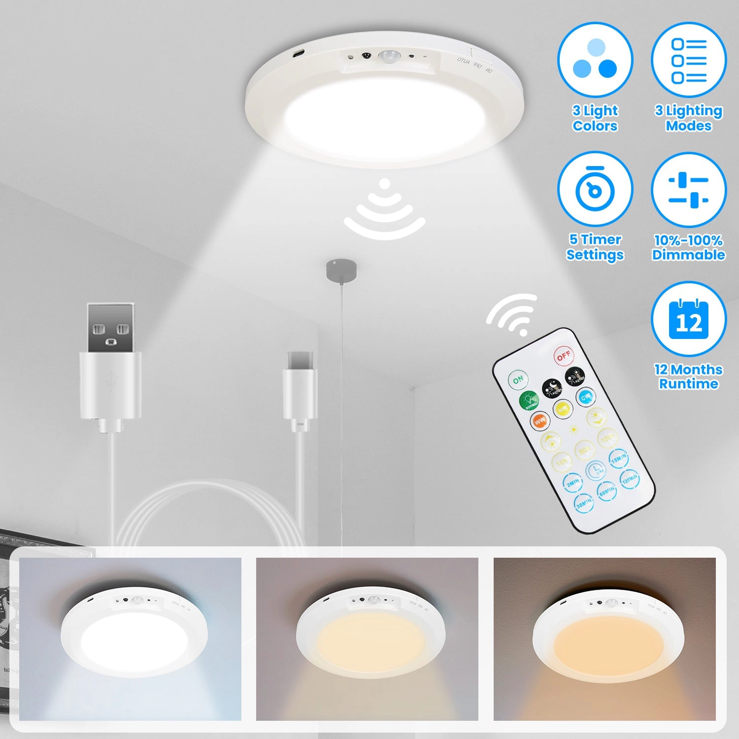 GBruno Rechargeable Motion Sensor Ceiling Light