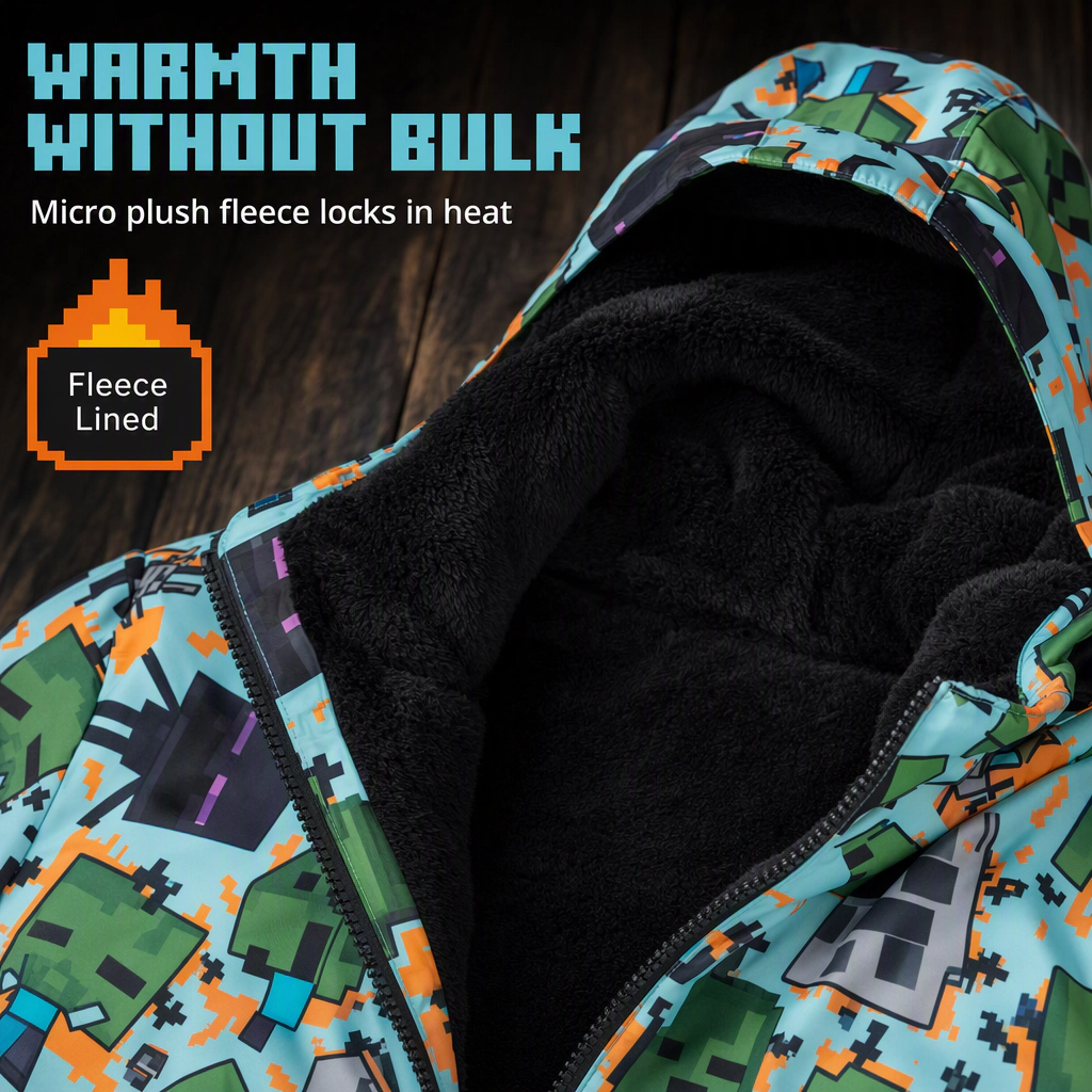 Minecraft Hooded Zip-Up Rain Jacket