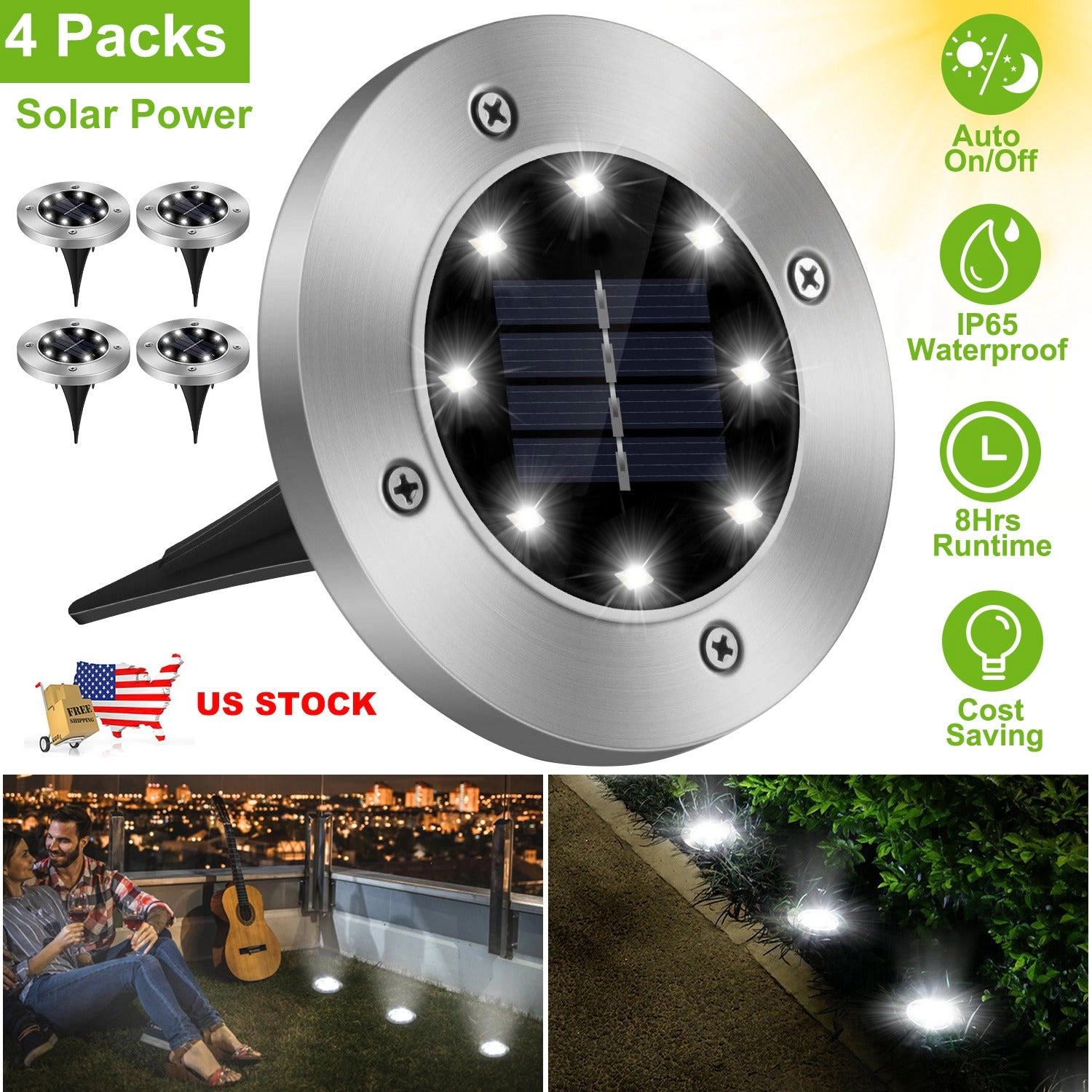 GBruno Solar Waterproof 4-Pc Ground Light Set