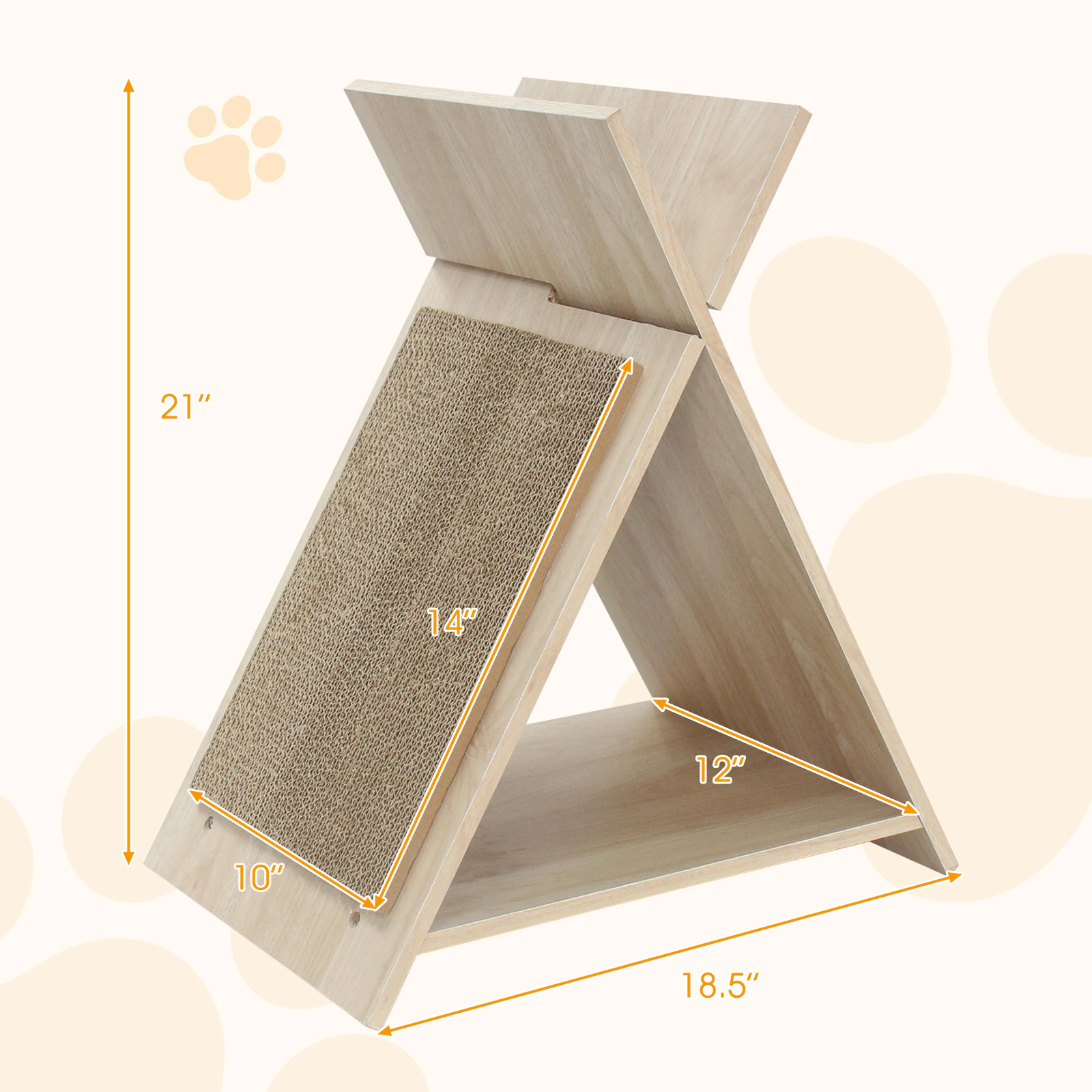 SUGIFT Cat Scratcher Natural with Corrugated Cardboard Tunnel and Wooden Lounge