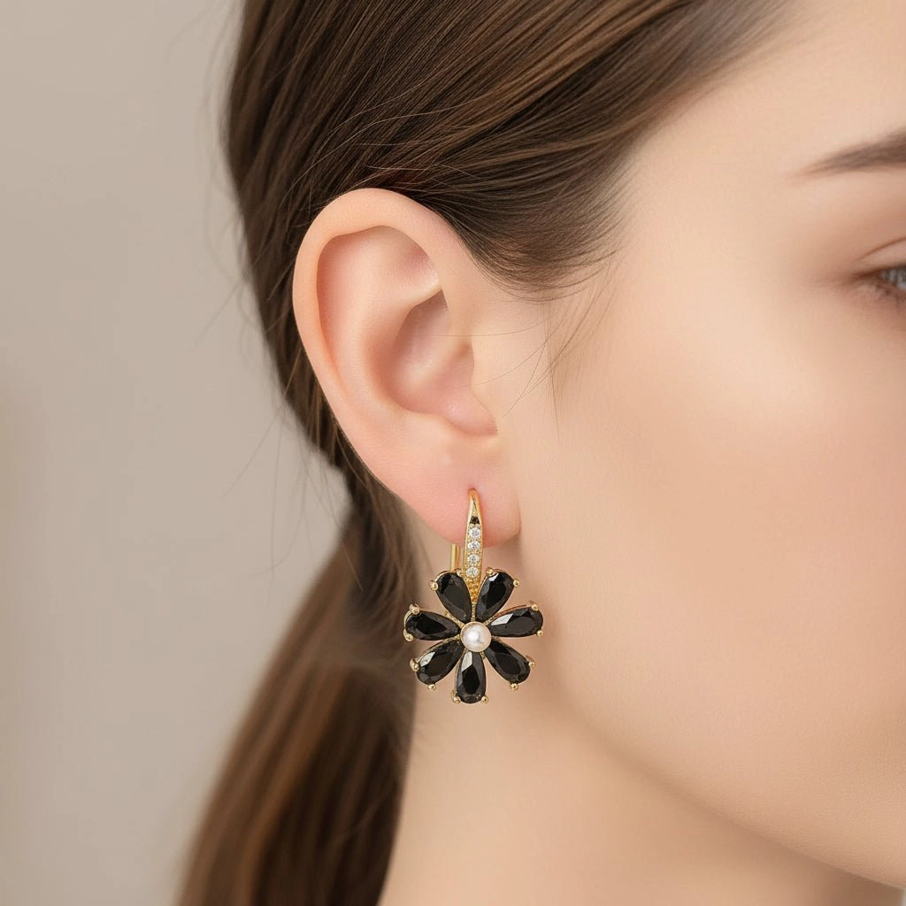 DressAtR Women's Flower Gold Tone Earrings