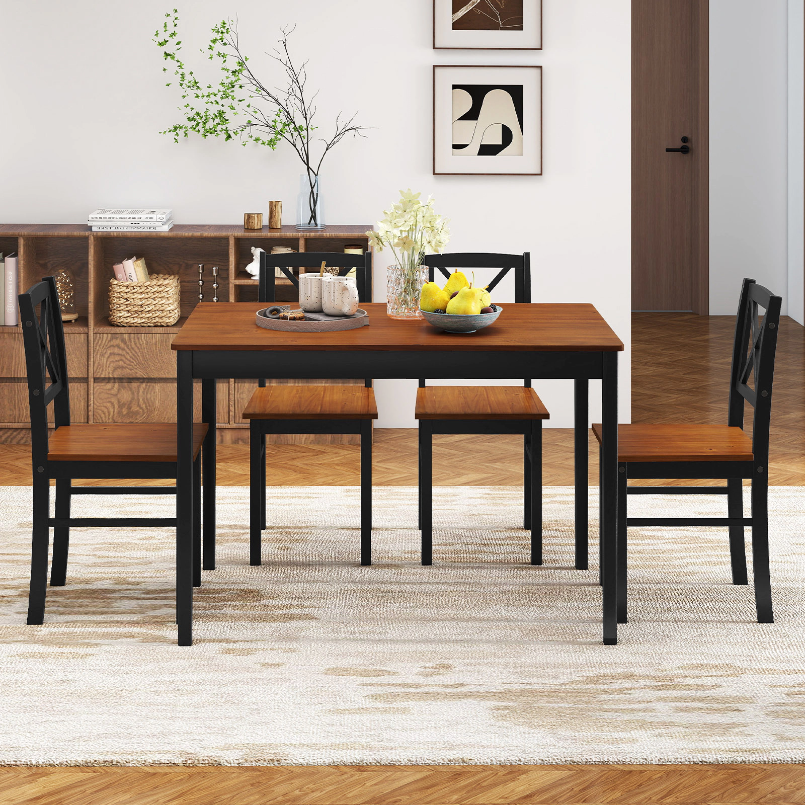 LJG 5 Piece Dining Table Set with Rectangular Kitchen Table and 4 Chairs for 4 People