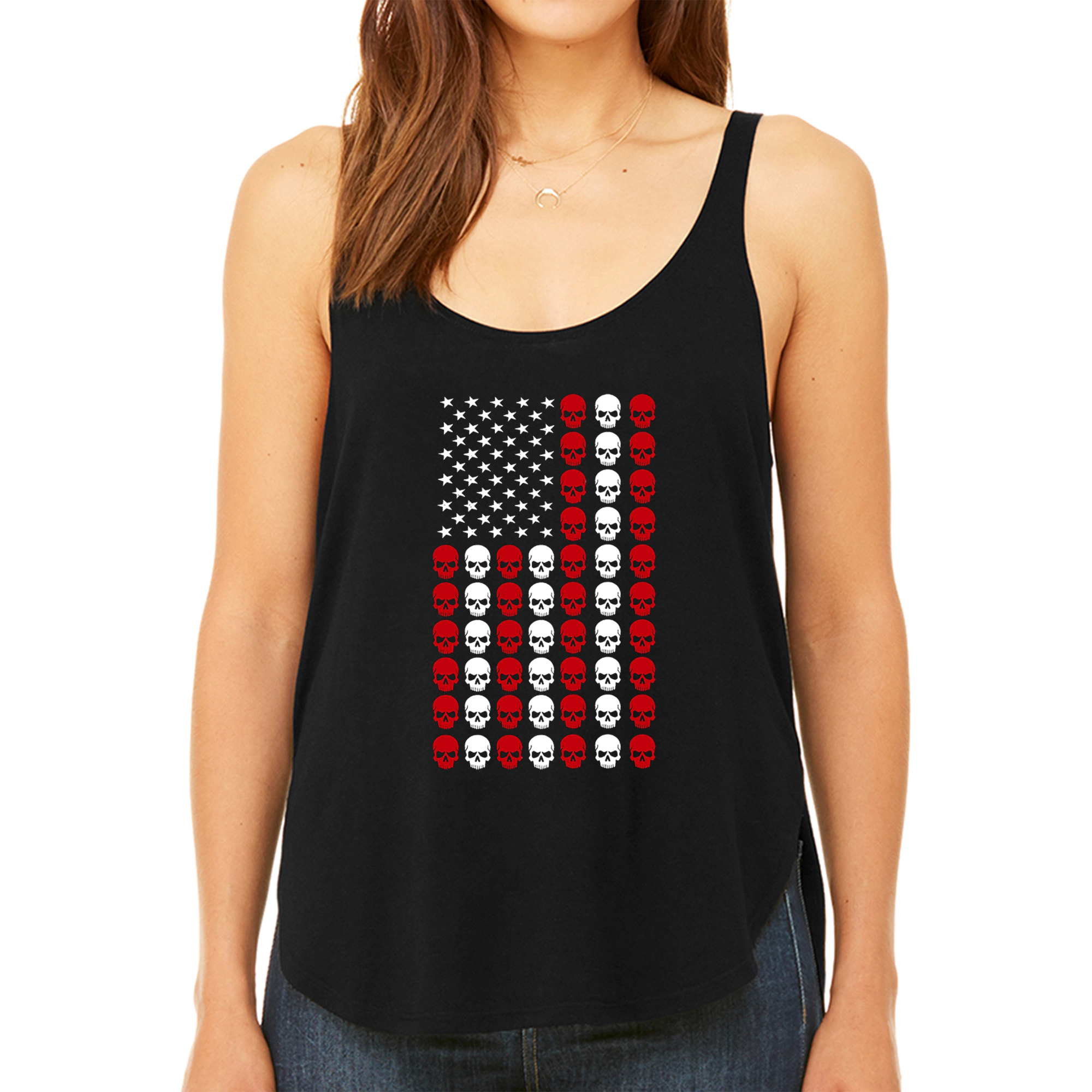 LA Pop Art Women's Premium Word Flowy Tank - Skull Flag