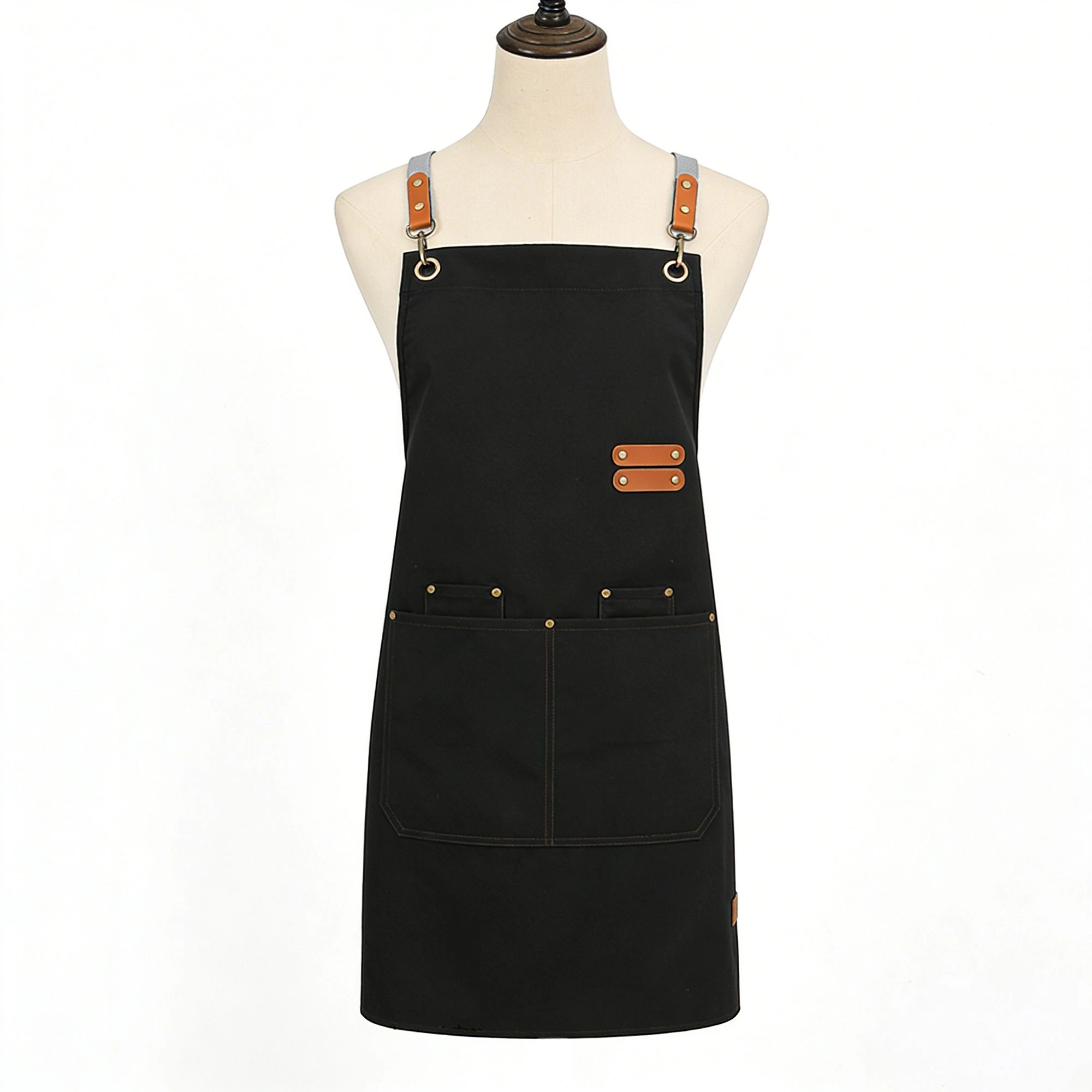 Alilang Unisex PU Leather Kitchen Apron with Adjustable Cross Back Straps Multi Pocket Work for Cooking