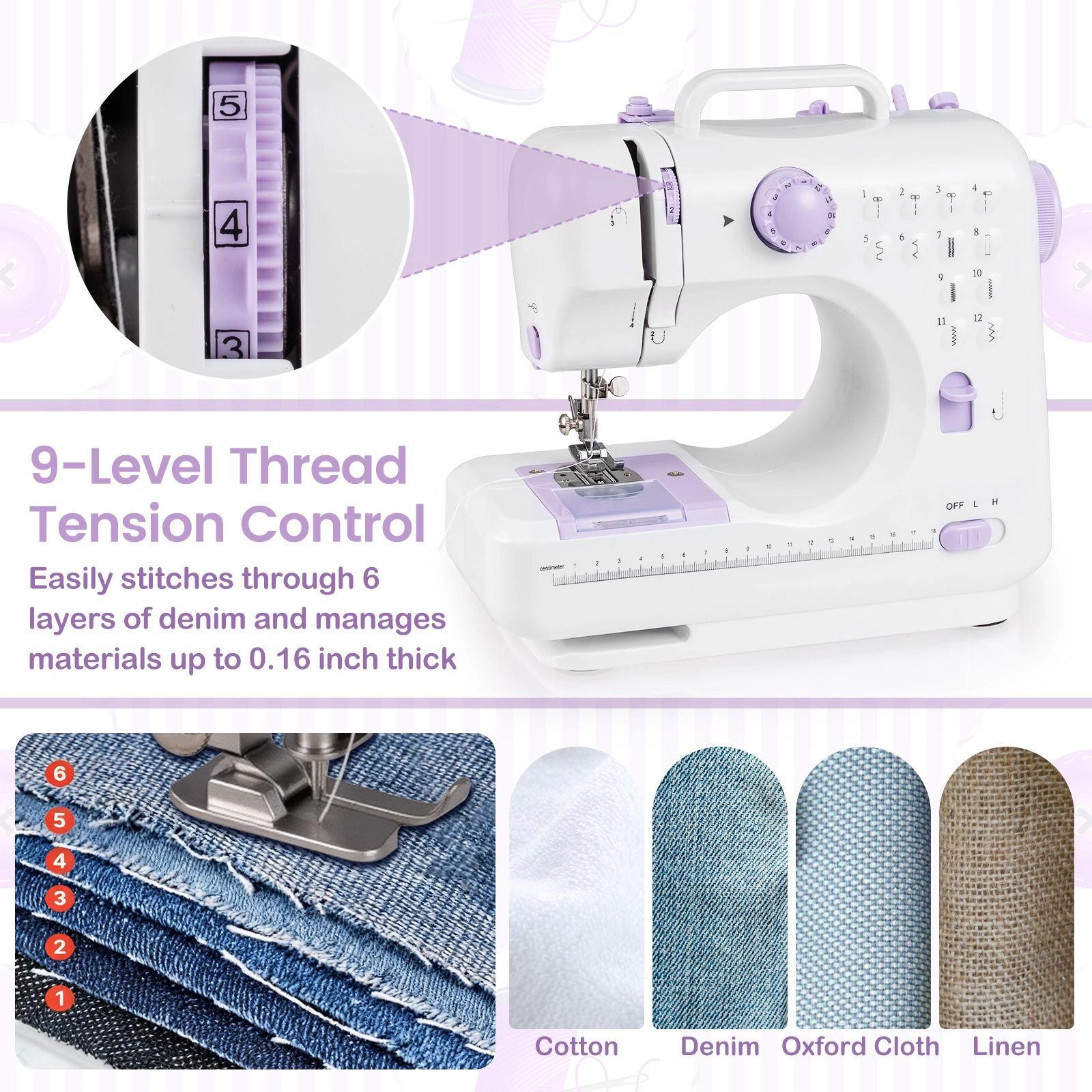 SlickBlue Portable Mini Sewing Machine with 12 Stitch Patterns and Kit
