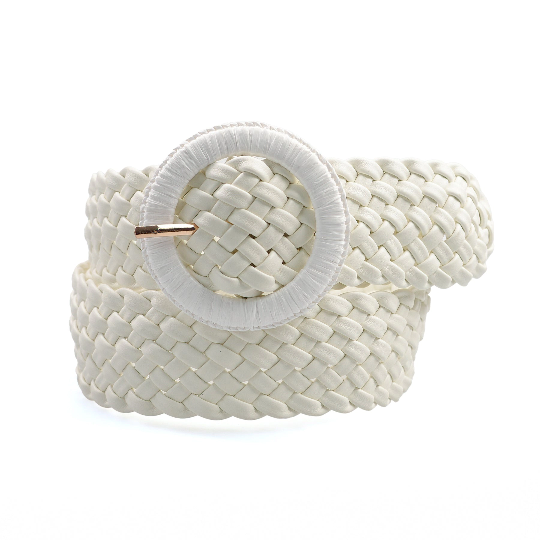 AGP PARIS White Braided Round Buckle Women's Belt