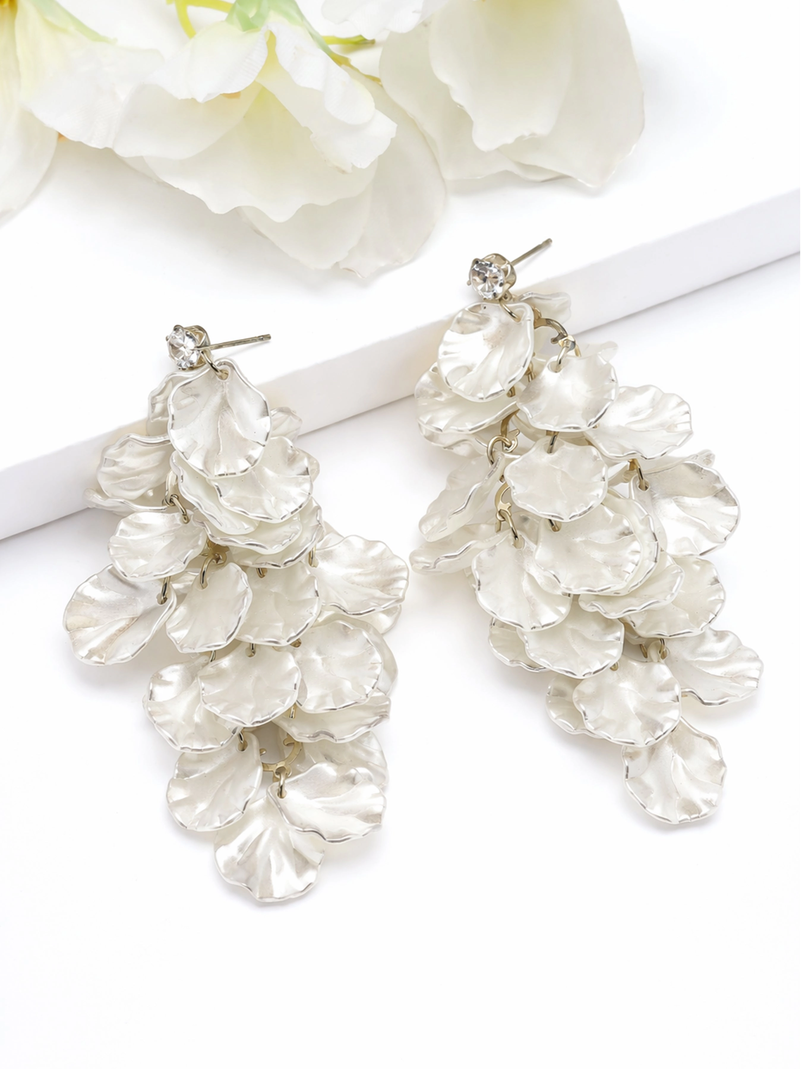 AGP PARIS Womens Crinkled Petal Cascade Statement Drop Earrings