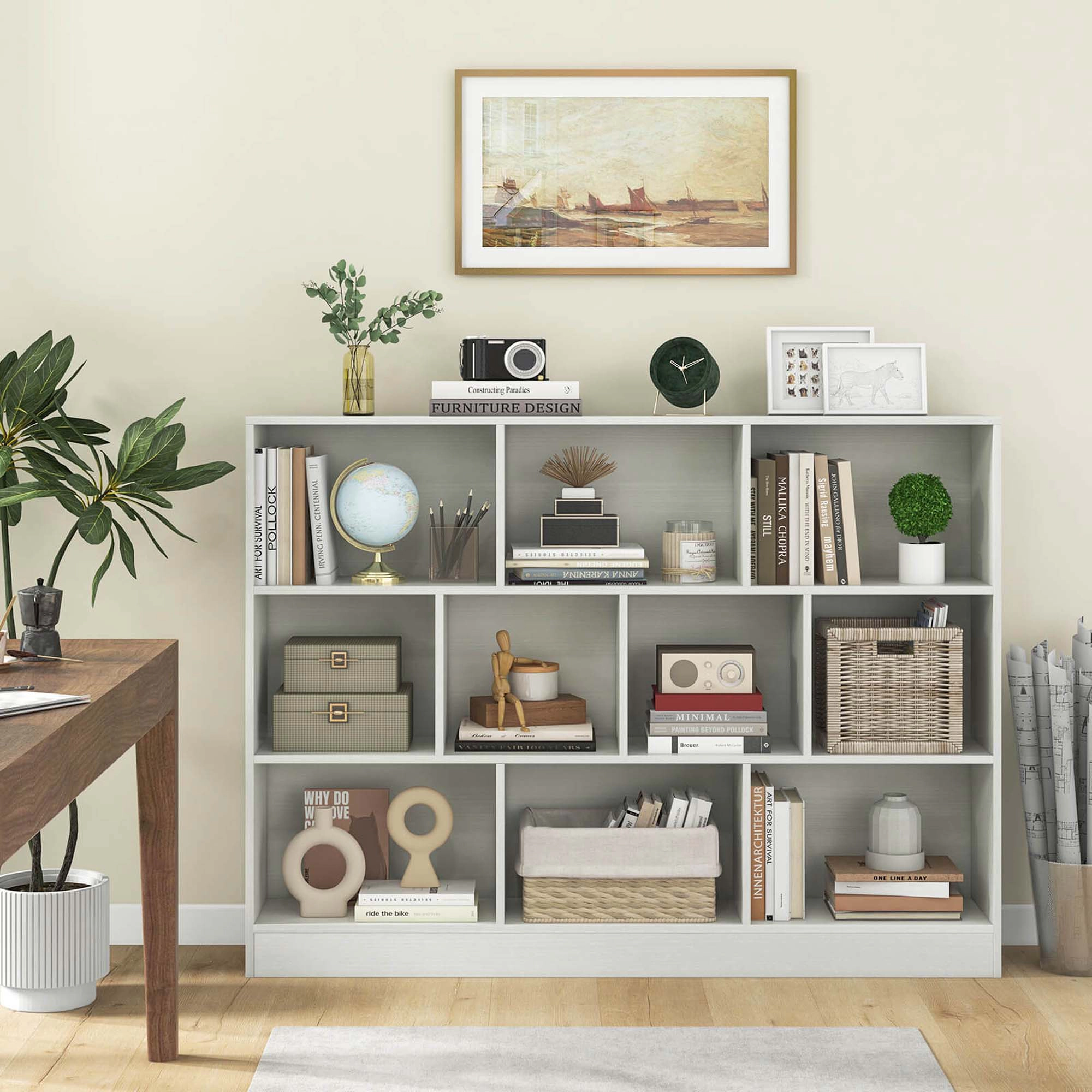 Costway 10-Cube Bookcase 41" Wooden Toy Storage Organizer for Kids Bookshelf Natural