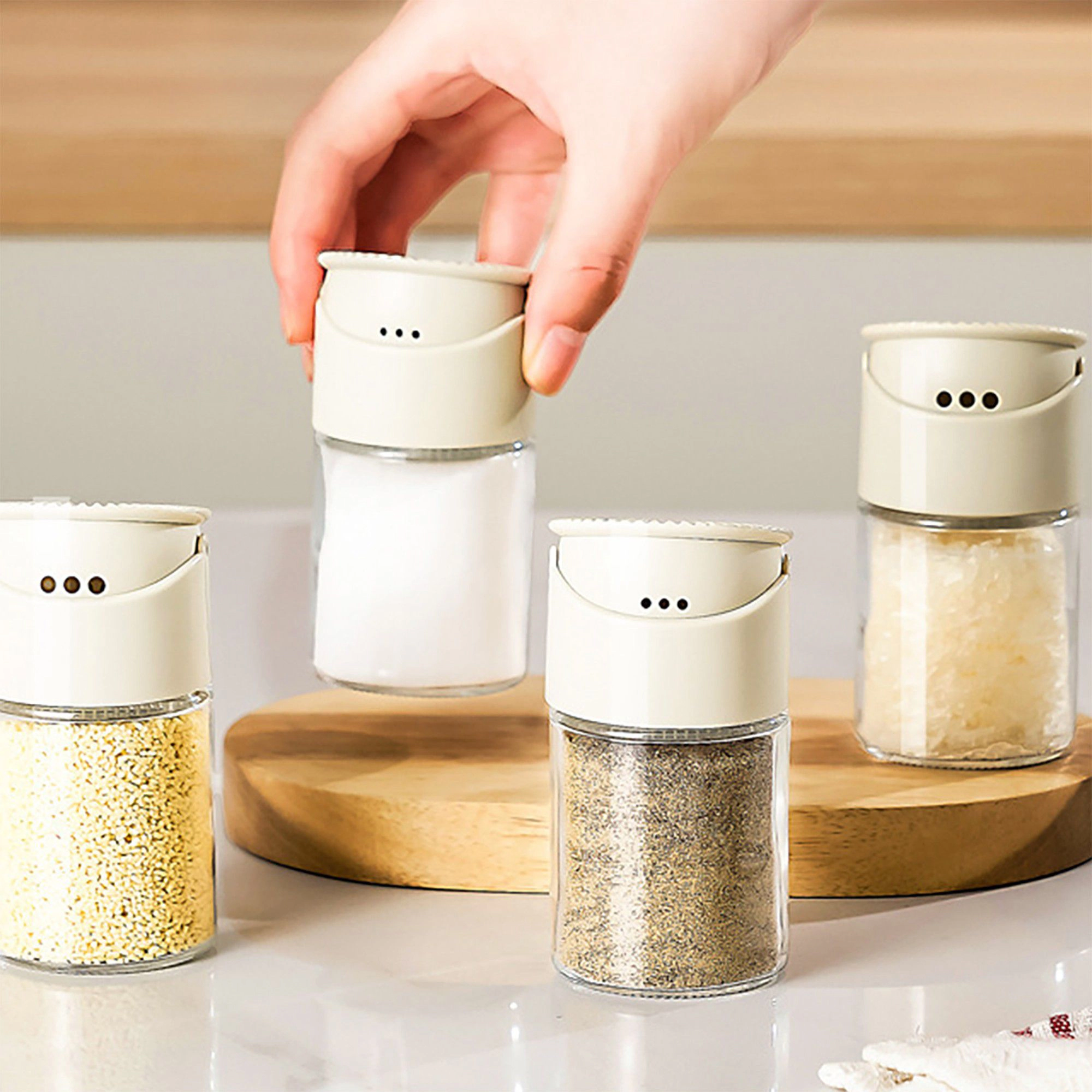 Alilang Women 2-Piece Glass Spice Jar Set with Adjustable Shaker Lids