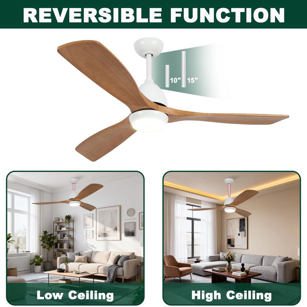 Flynama 52 in. White DC Motor Downrod Mount Standard Ceiling Fan with Remote Control Reversibl, Ceiling Fans with Lights