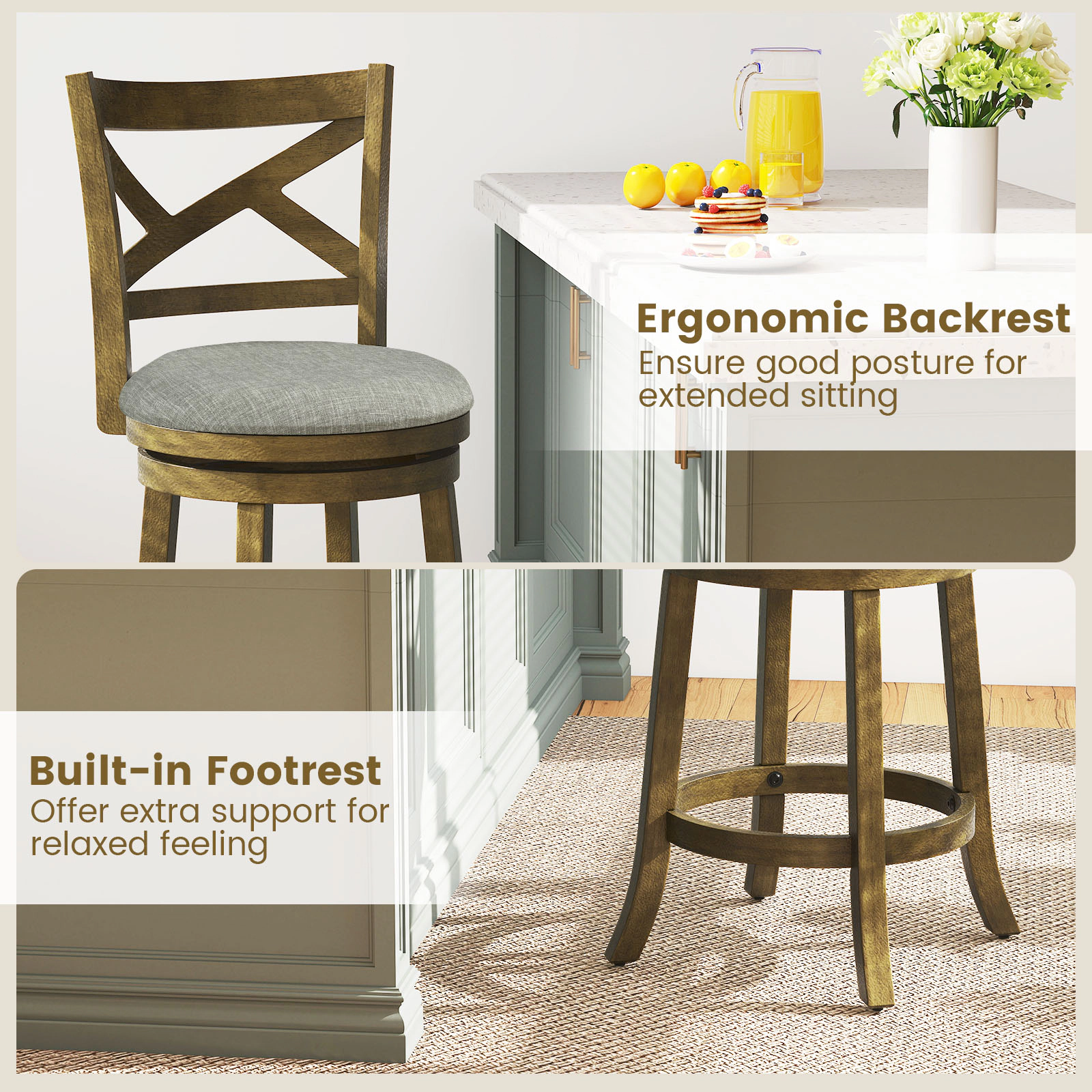 Hivvago Swivel Bar Stools Set of 2 with Hollow Back and Soft-padded Seat-27 Inch