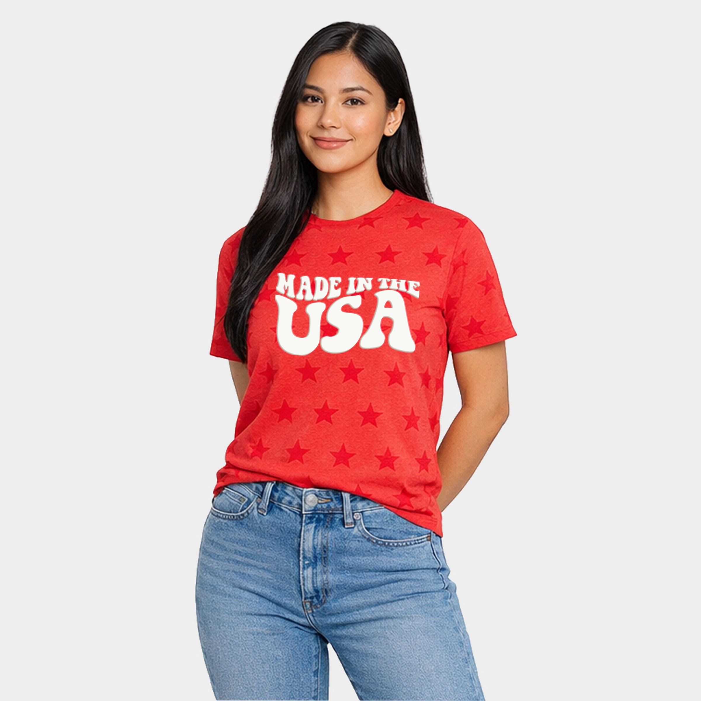 Simply Sage Market - Made The USA Puff Print Women's Short Sleeve Star Tee