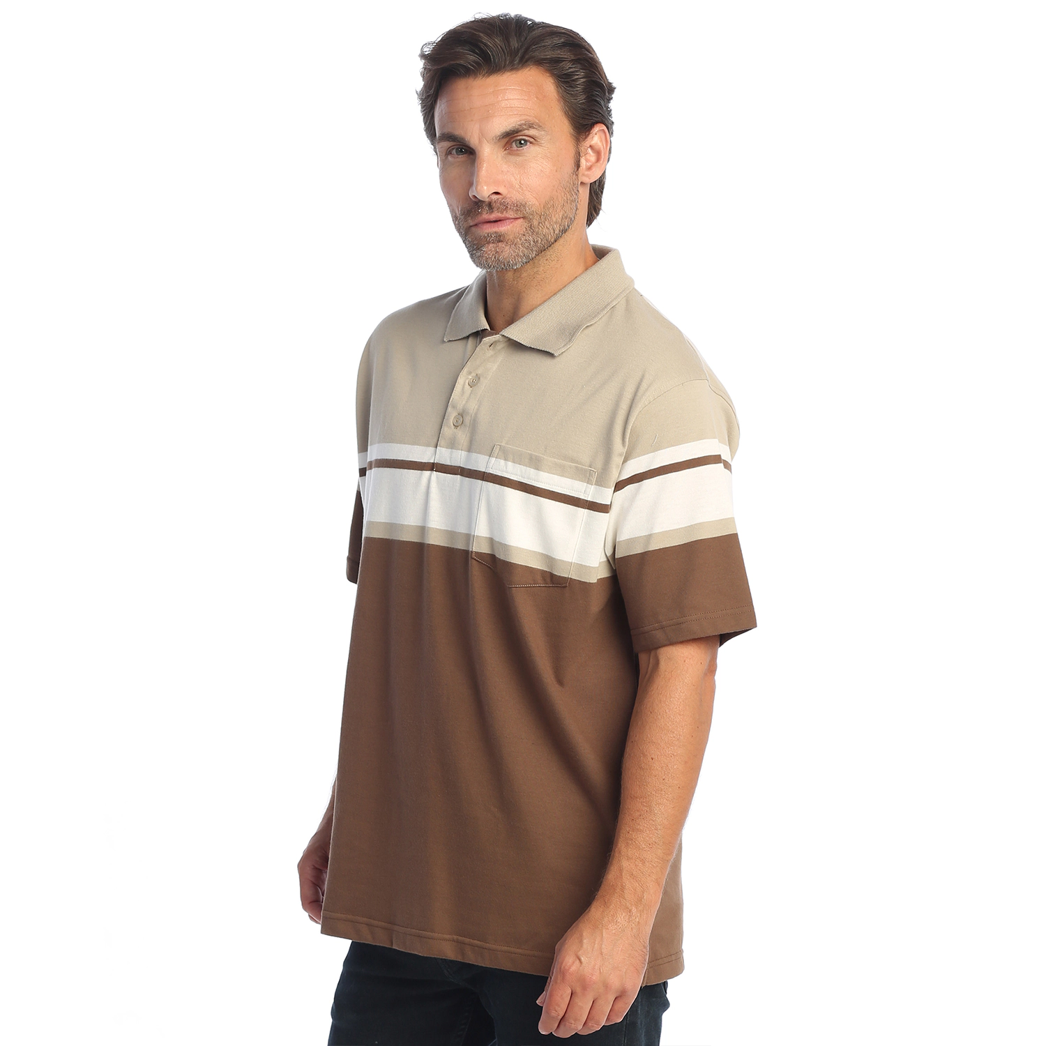 Gioberti Men's Stripe Short Sleeve Polo w/ Chest Pocket