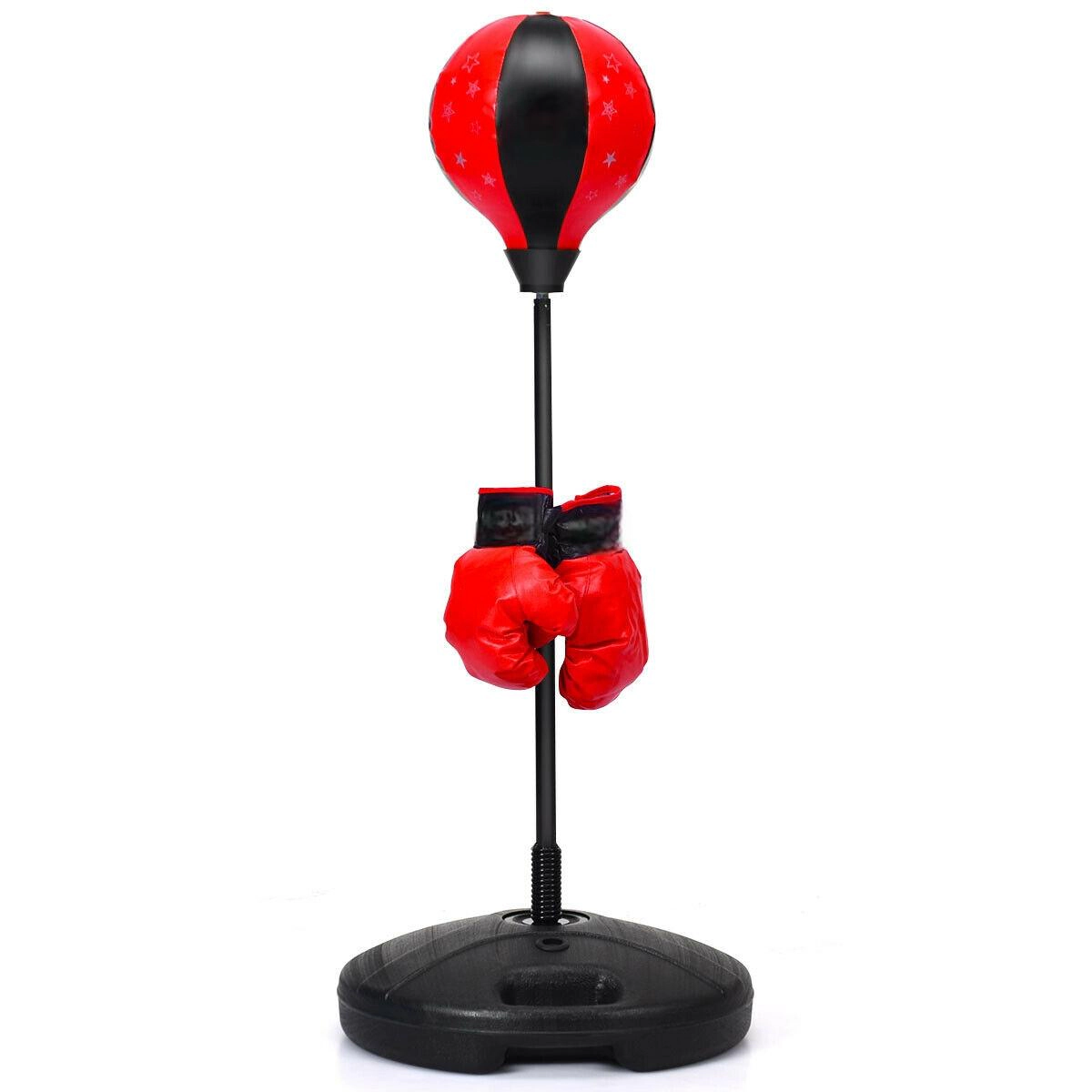 SUGIFT Adjustable Kids Stand Punching Bag Toy Set with Boxing Gloves 32-48.5-in Tall Ages 3+ Pink+White Black+Red