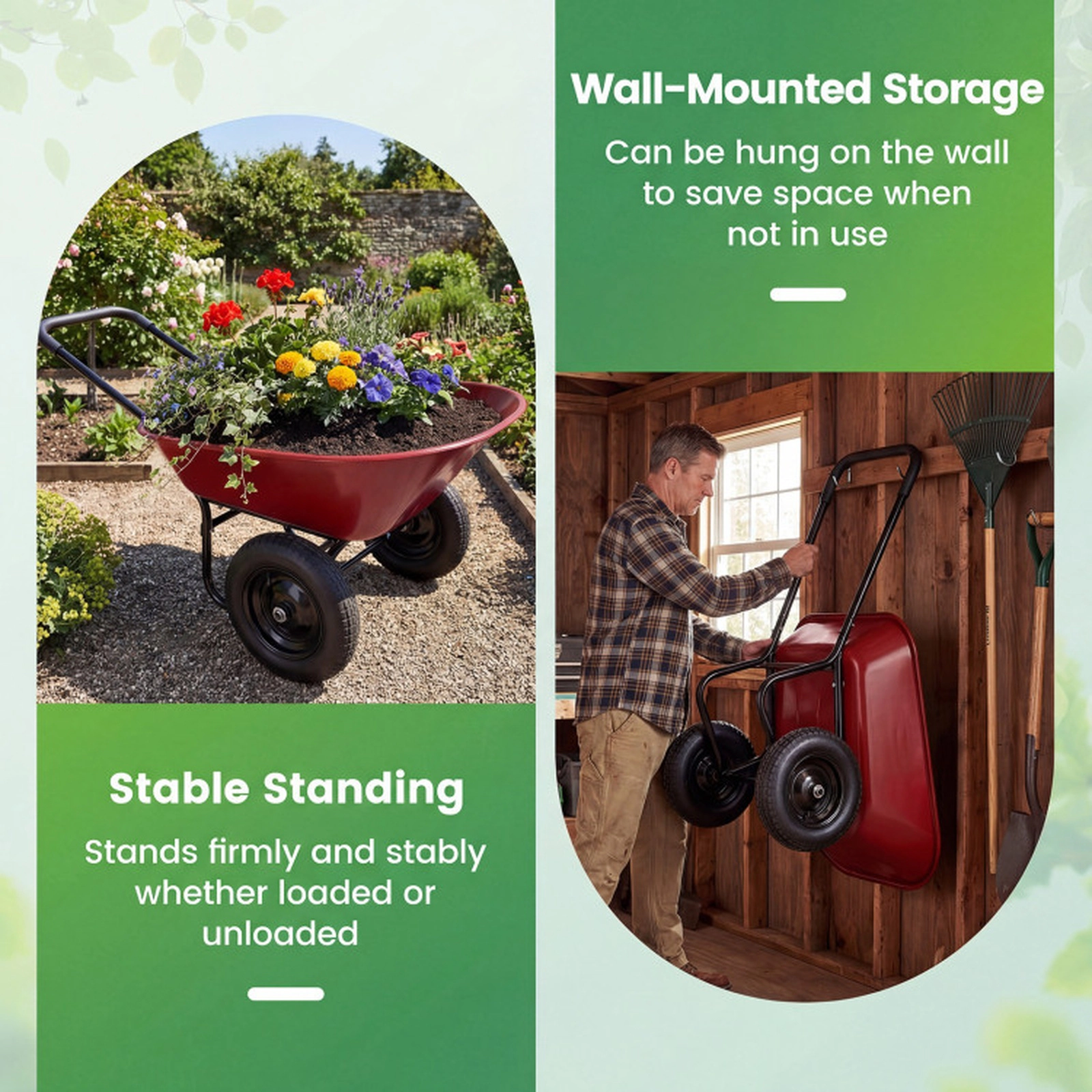 SUGIFT Steel 2-Tire Utility Dolly Garden Cart Wheelbarrow 54-in Frame 22-lb Net Weight Patio Warehouse Farm Use Red