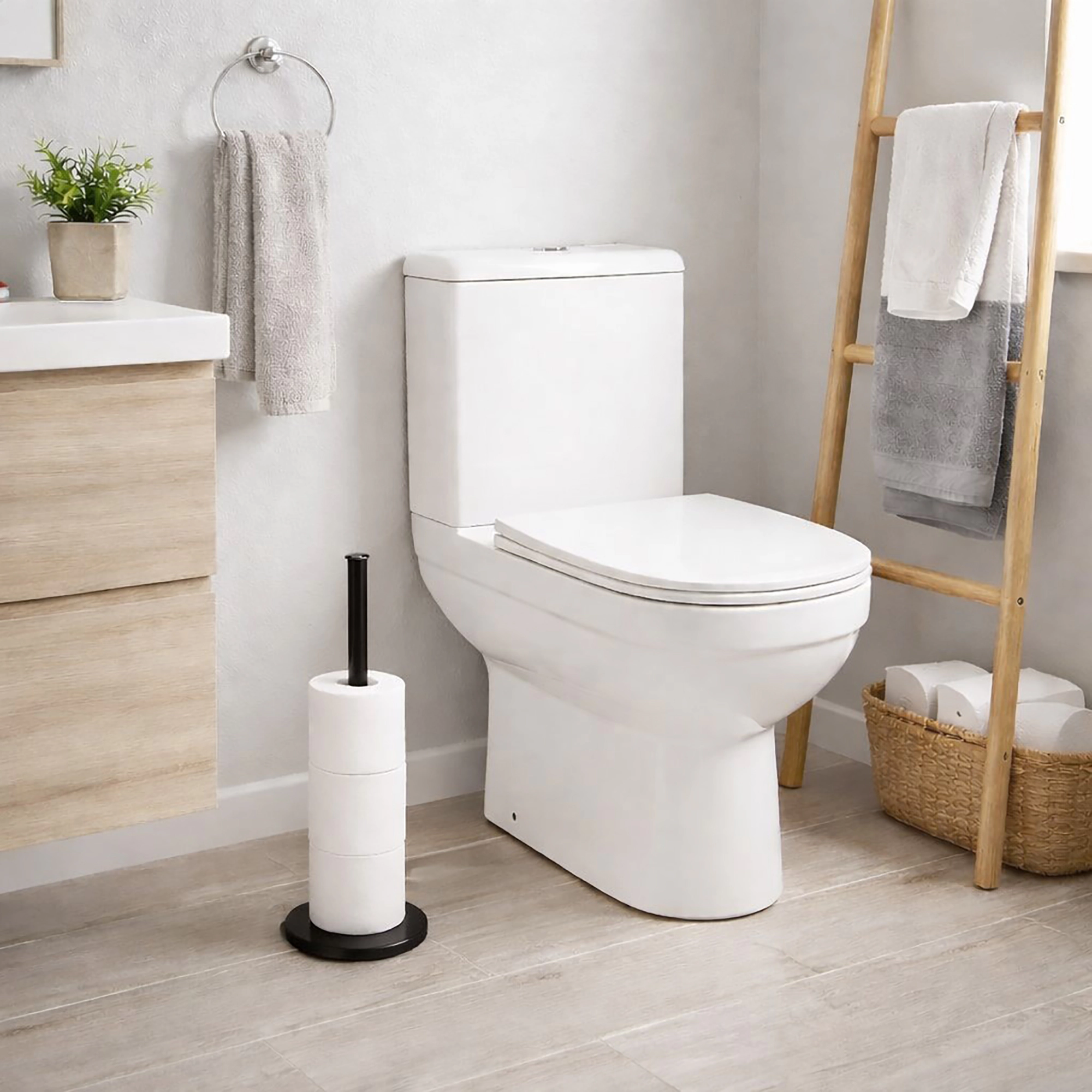 Evideco French Home Goods Free-Standing Metal Toilet Paper Holder - Holds 4 Rolls, Rust-Resistant, Non-Skid Base