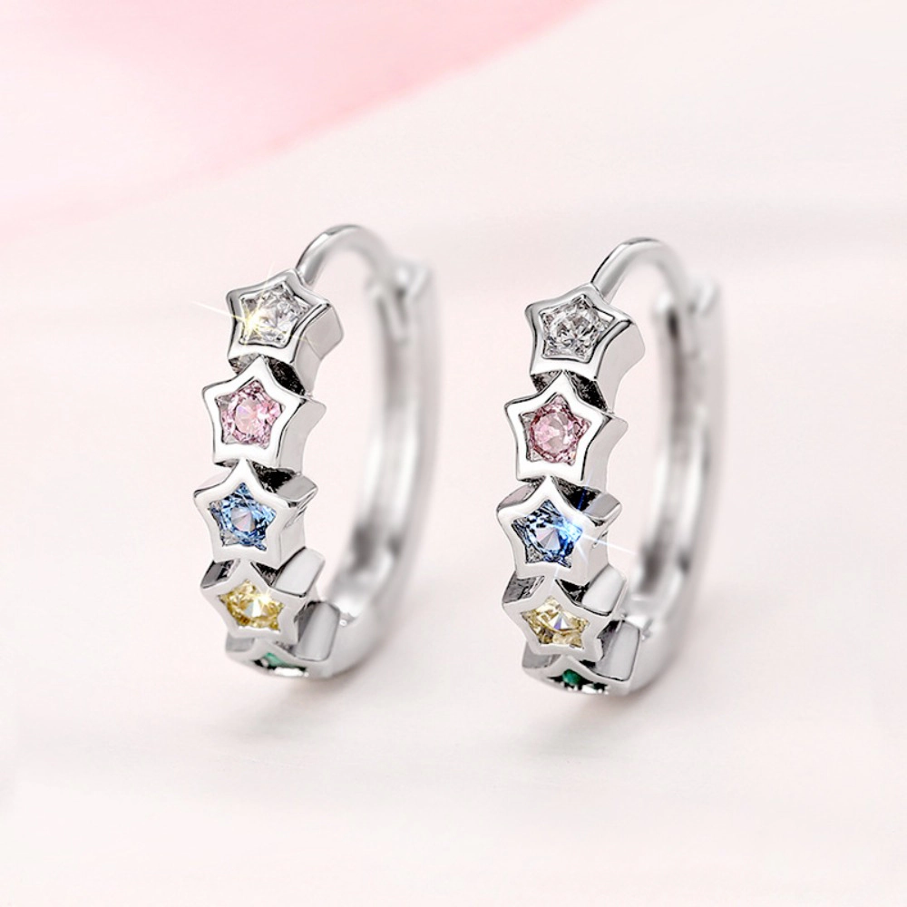 Cute Multicolor Zirconia Star Hoop Earrings for Women