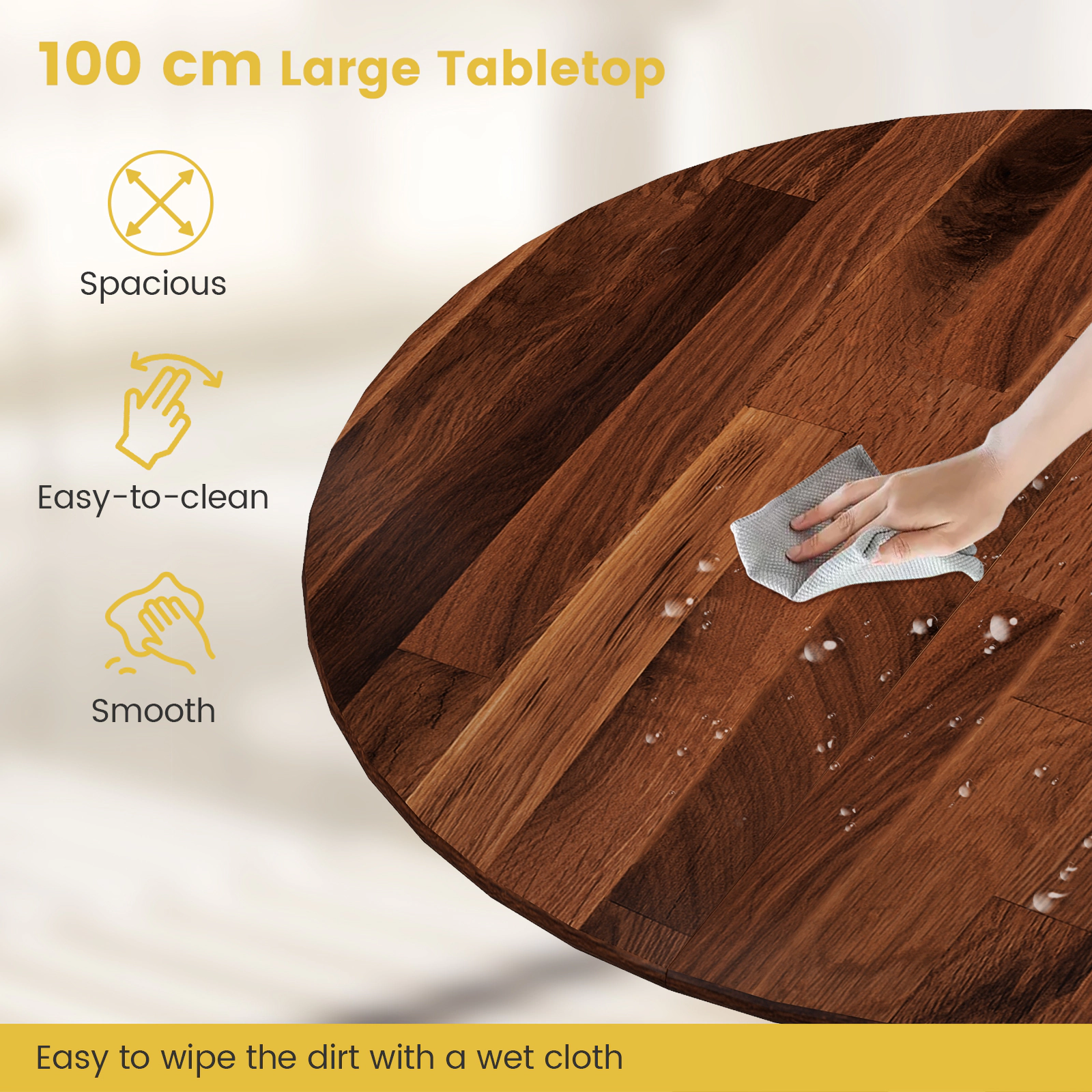 SUGIFT 39-in 220-lb Capacity Round Rubber Wood Dining Table with Curved Trestle Legs and Adjustable Foot Pads