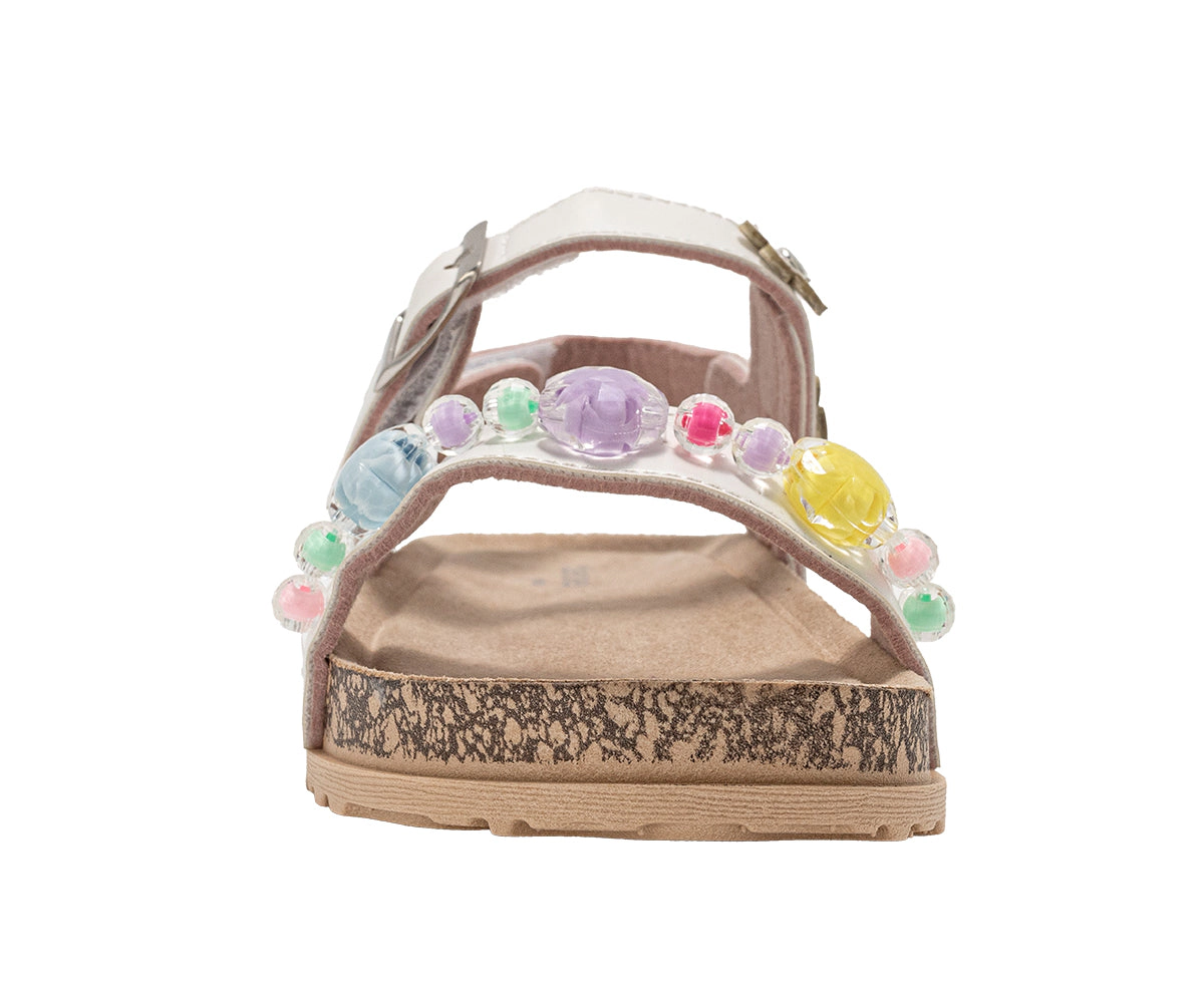 bebe Girl's Footbed Sandals with Beaded Floral Embellishments
