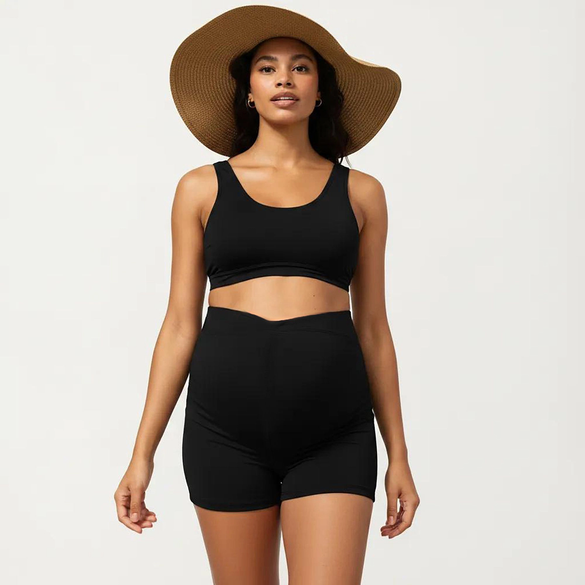 Anna-Kaci Maternity Cropped Tank and High-Waisted Shirred Shorts Set
