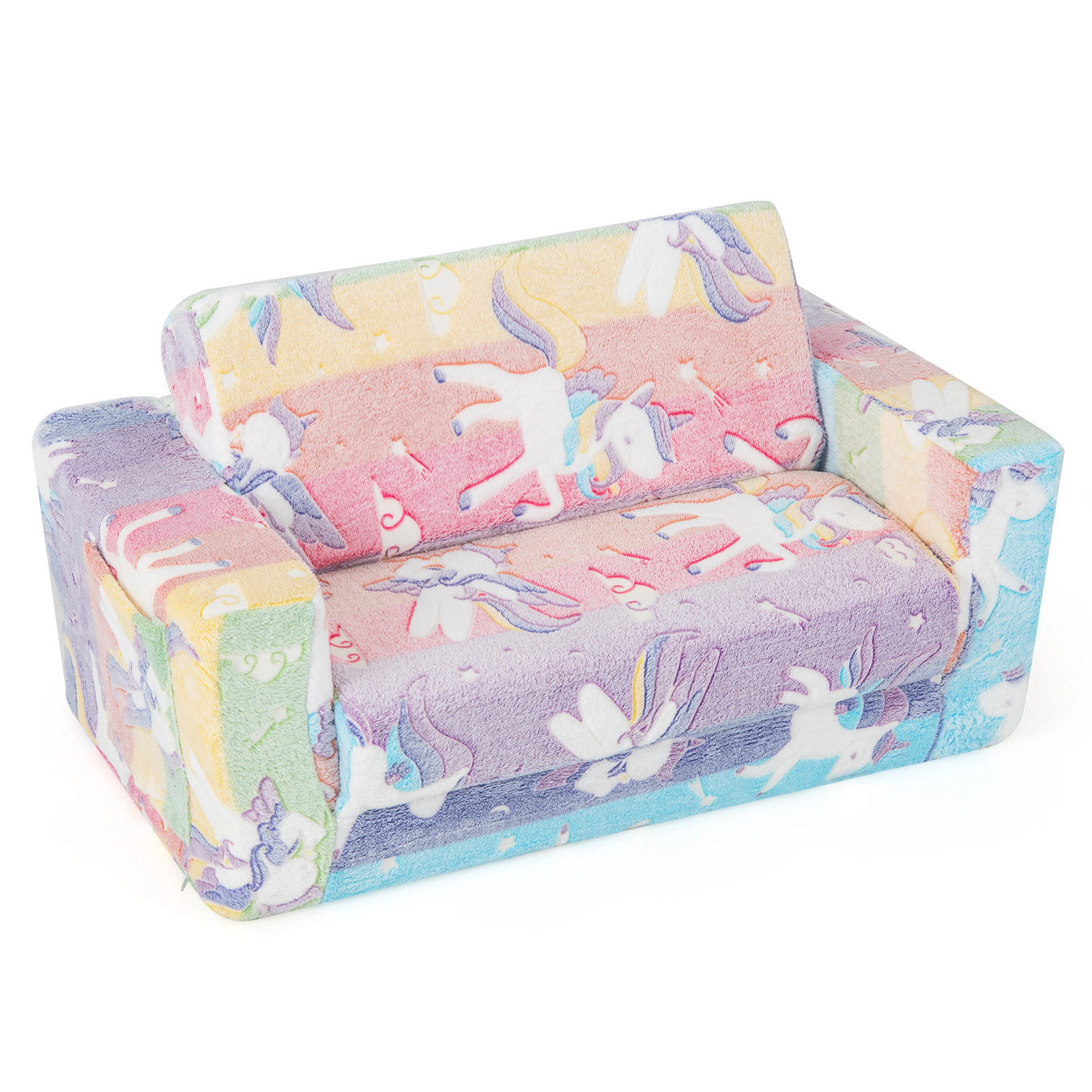 SUGIFT Detachable Flannel Cover and Glowing Pattern 2-in-1 Flip Out Kids Sofa Chair