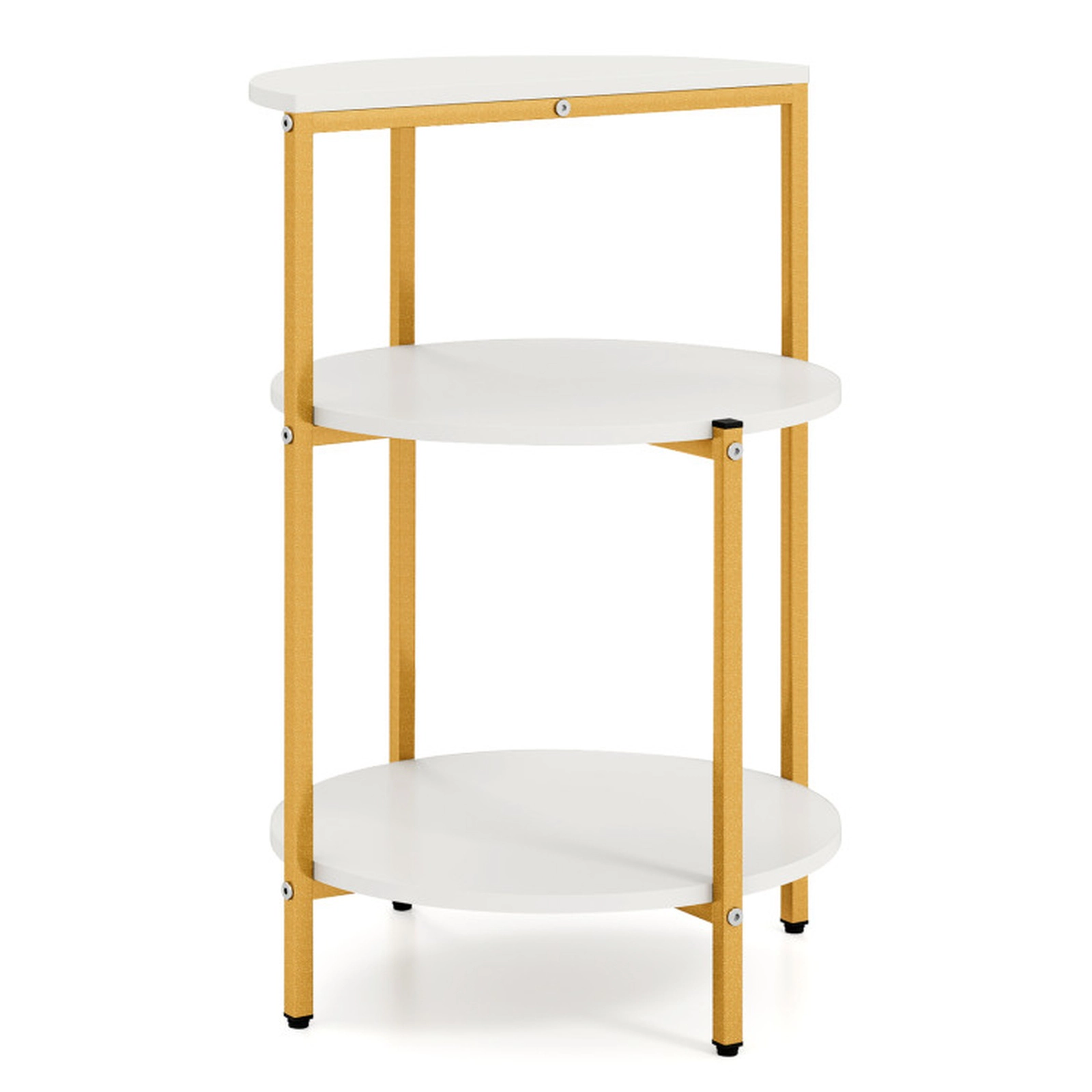 SUGIFT 2 Piece Round Engineered Wood Metal Frame 3 Tier Storage End Table Set White