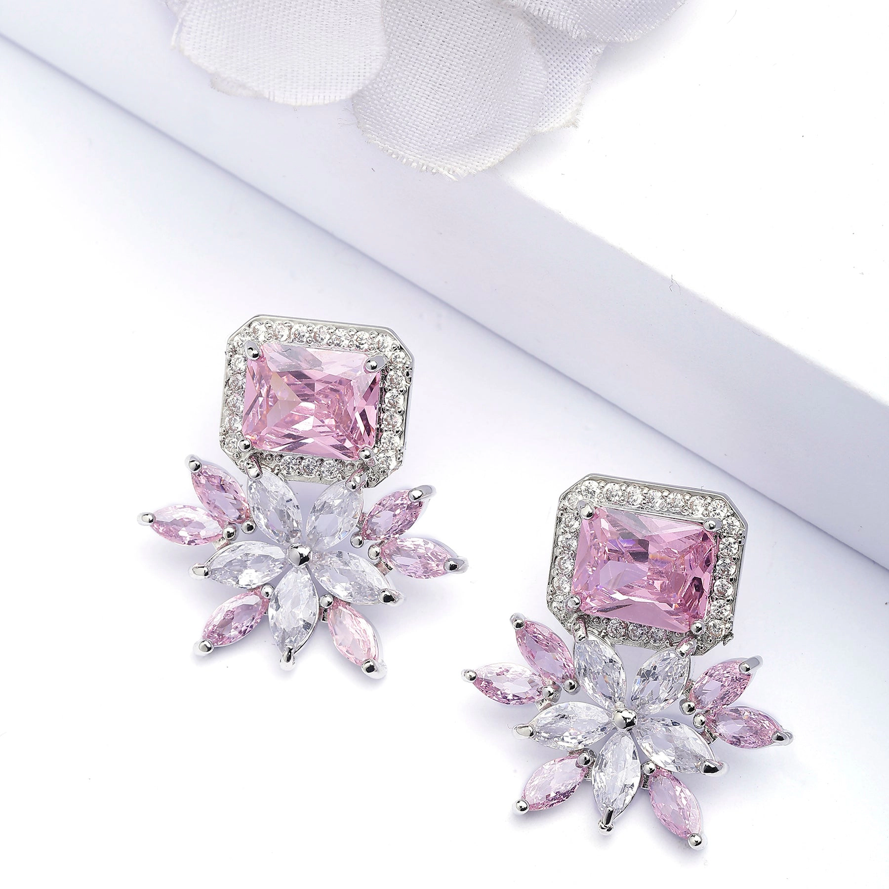 AGP PARIS Womens Dainty Light Pink Floral Stud Earrings