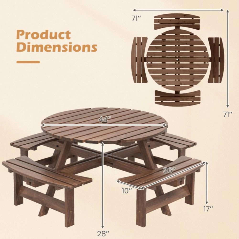 Hivvago 8-Person Round Picnic Table Set Circular Patio Dining Camping With Benches
