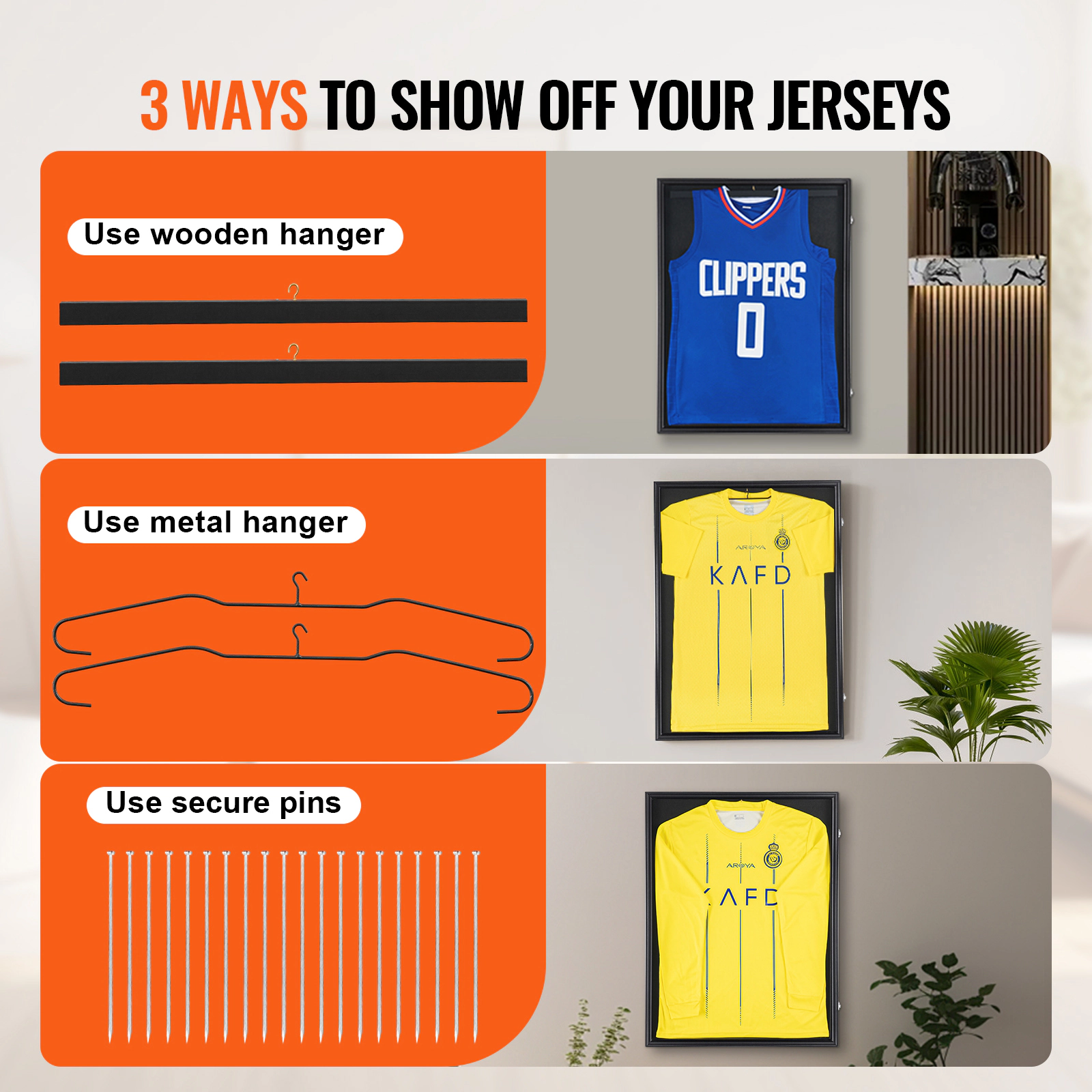 HONGGE Jersey Display Frame Case Large Lockable Sport Jersey Shadow Box with 98% UV Protection PC Glass and Hangers for