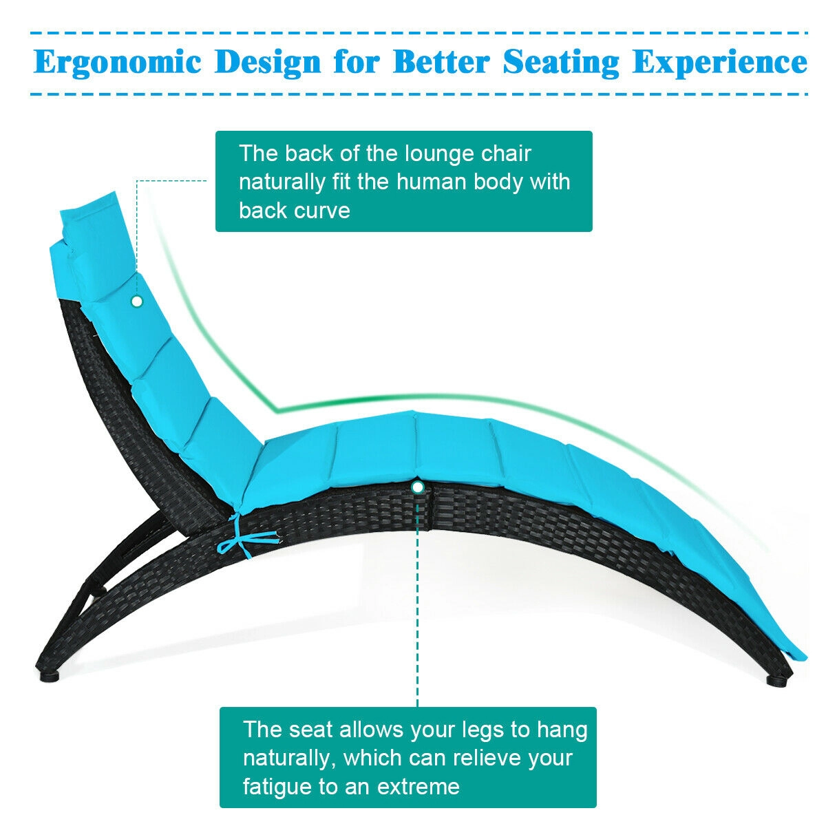 Hivvago Folding Patio Rattan Portable Lounge Chair Chaise with Cushion