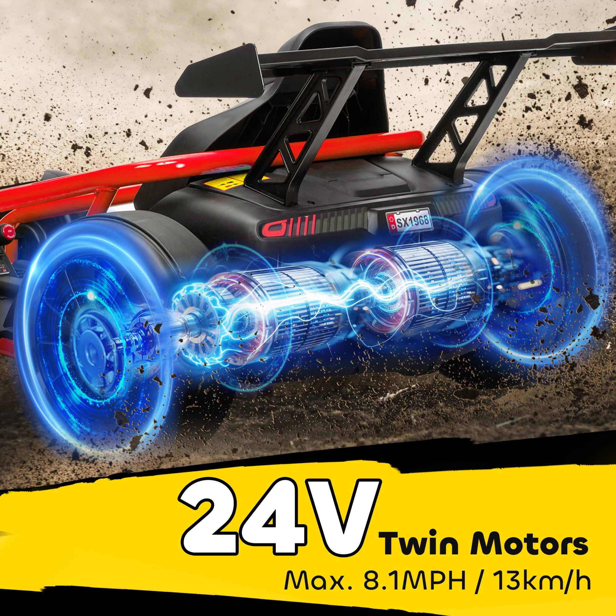 HONGGE Qaba 24V 7AH Kids Electric Go Kart, 8.1 MPH Battery Powered Drift Kart with Dual Motors