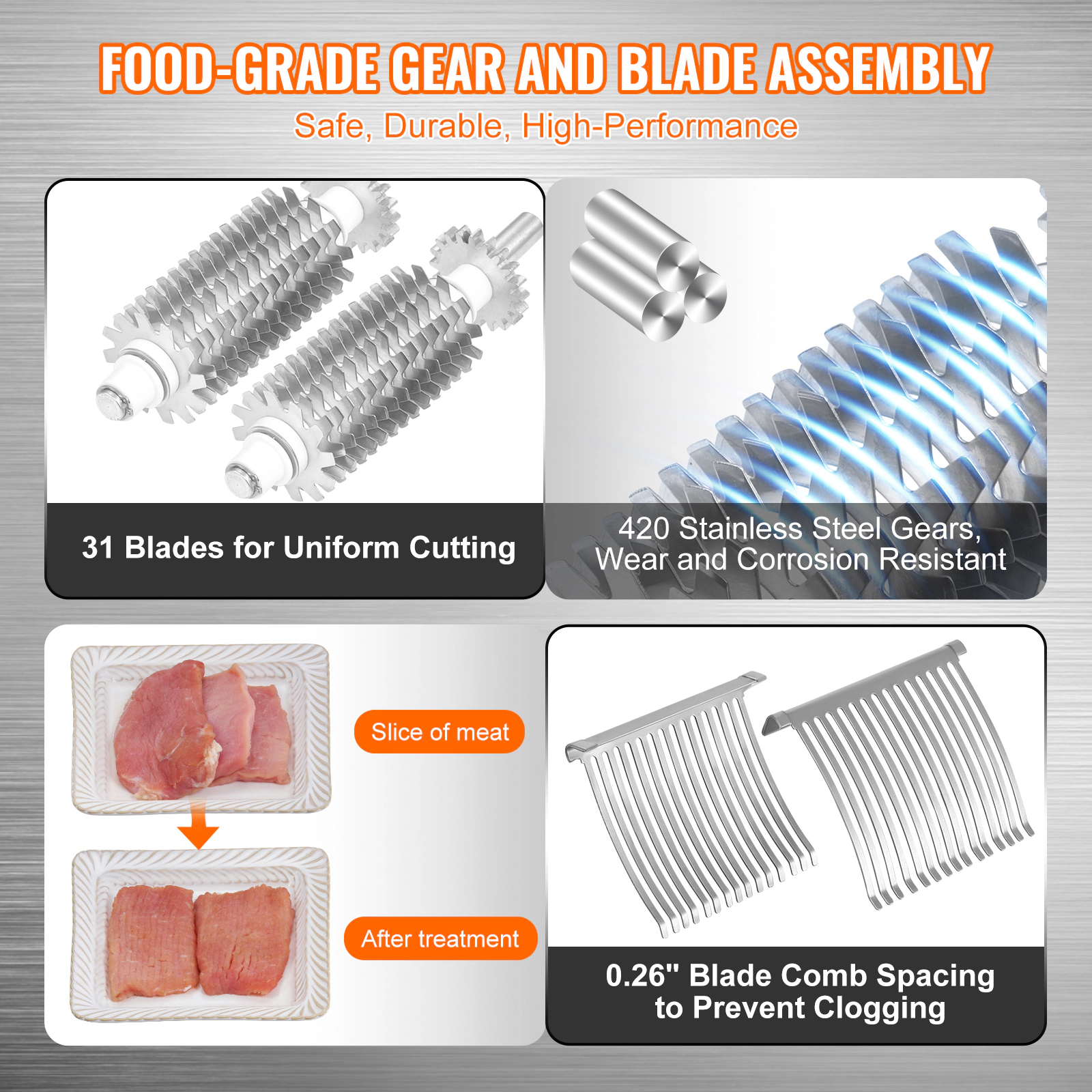 HONGGE Commercial Meat Tenderizer, Heavy Duty Stainless Steel Kitchen Tool with Tong, Cleaning Brush