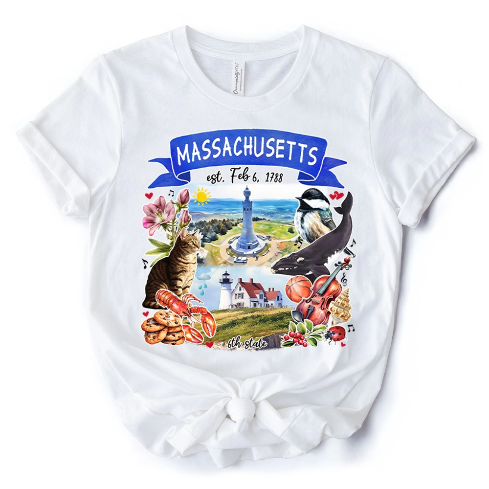 OrnamentallyYou Unisex Artistic Massachusetts State Themes And Landmarks T-Shirt