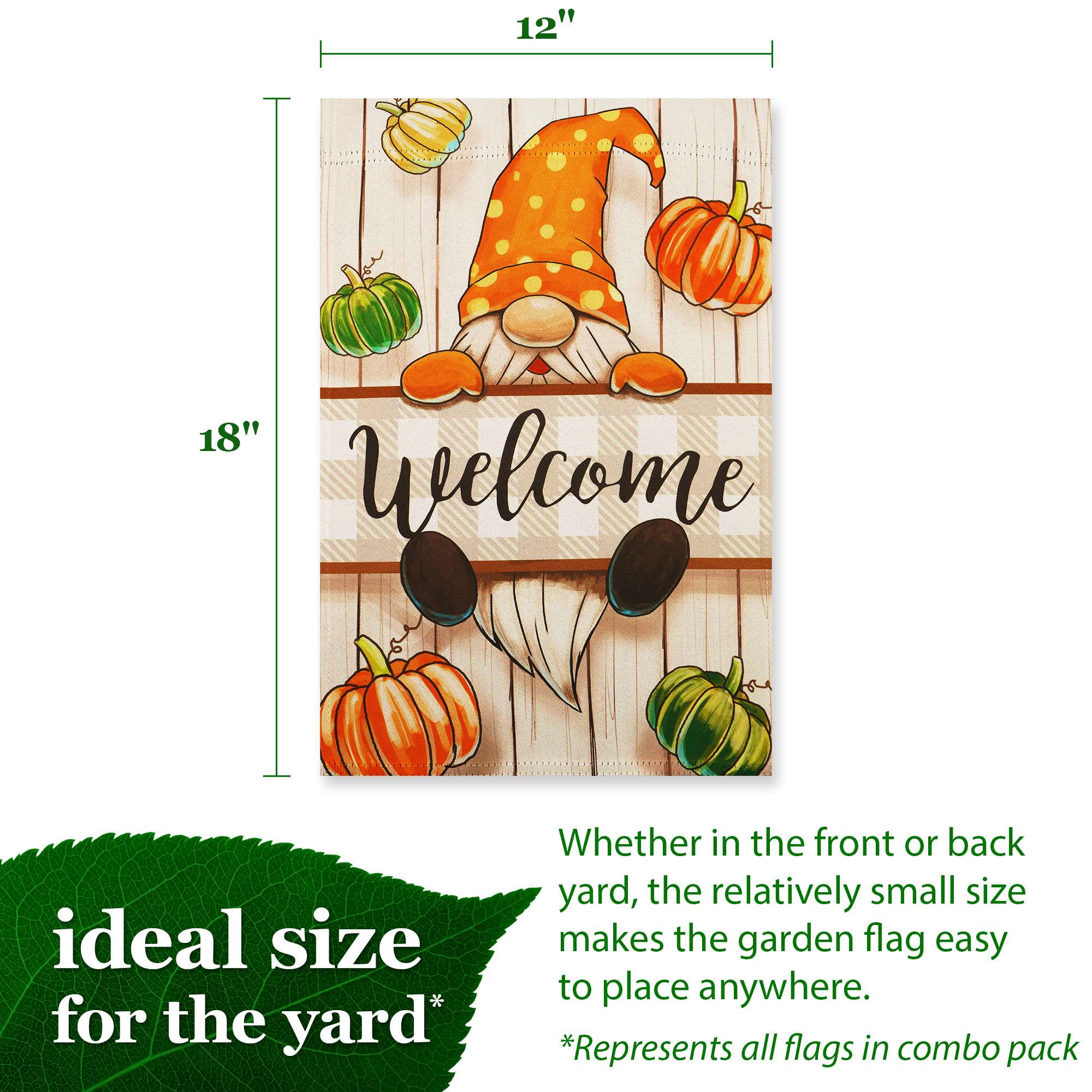 G128 Holiday Gnomes 10pc Garden Flag Set 12x18 in Double-Sided All-Season Yard Decoration