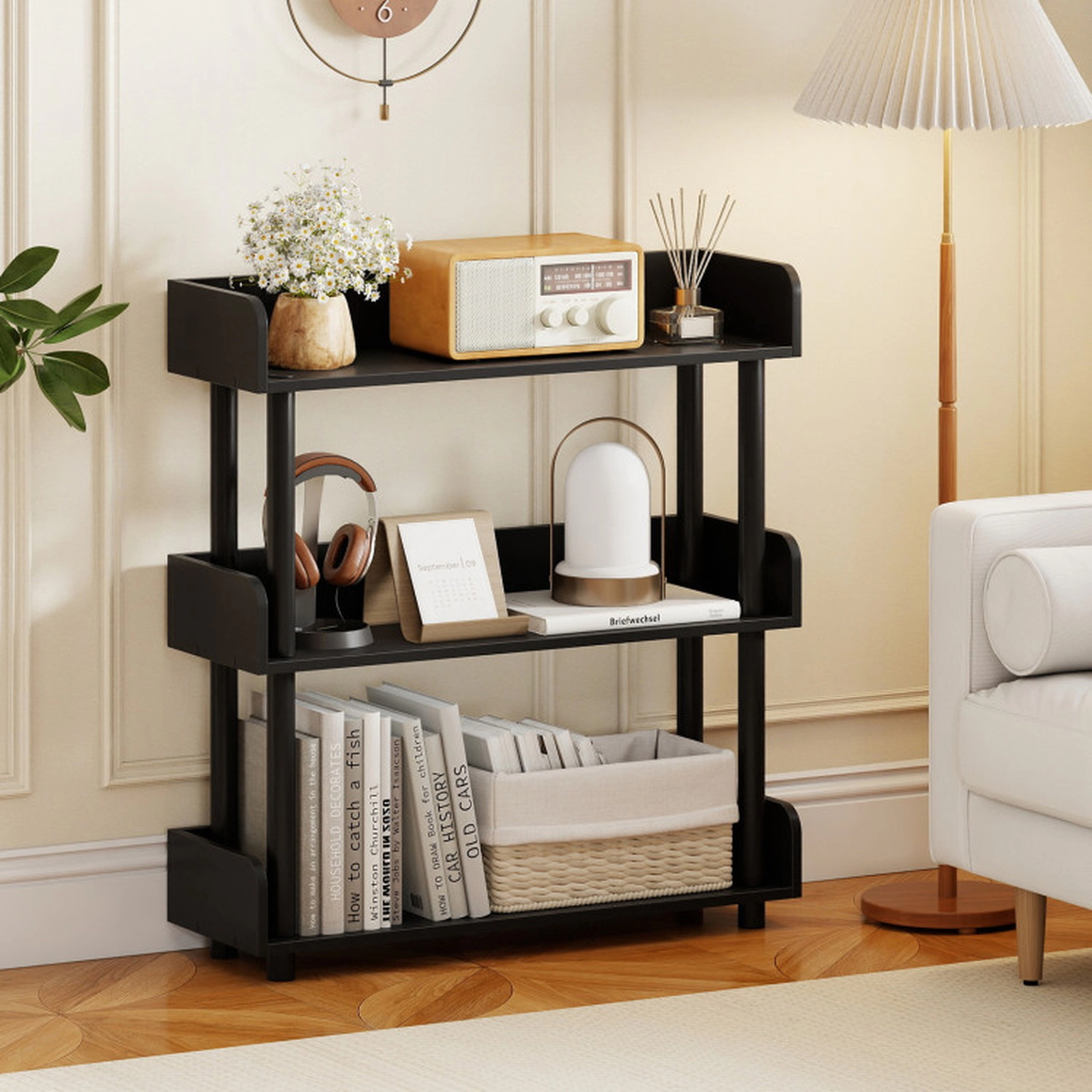 SUGIFT 3-Tier 31.5-in Wide Industrial Bookshelf Storage Organizer with Anti-Tipping Kit and Guardrails