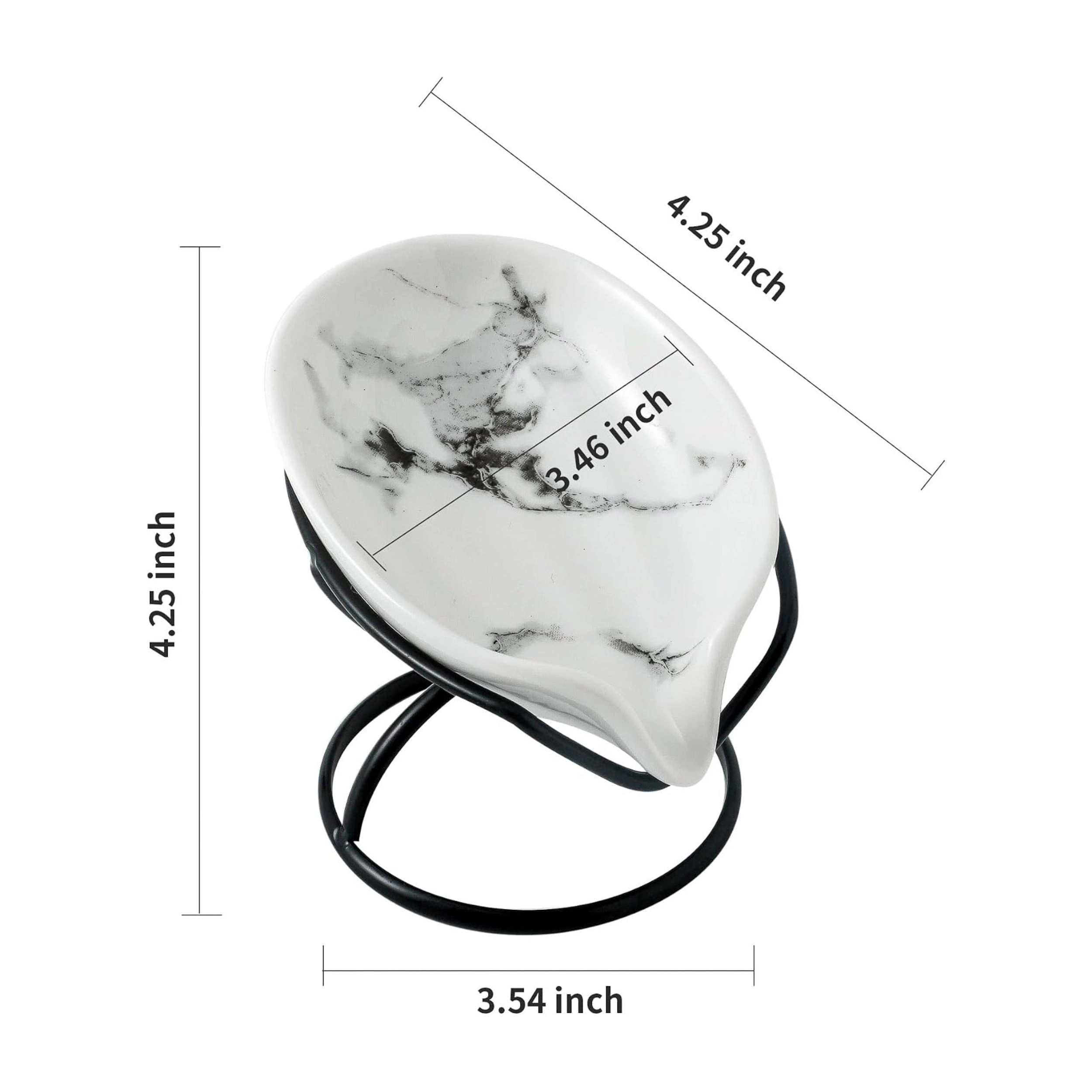 Stock Preferred Leaf Shaped Ceramic Self Draining Soap Dish with Stainless Steel Stand