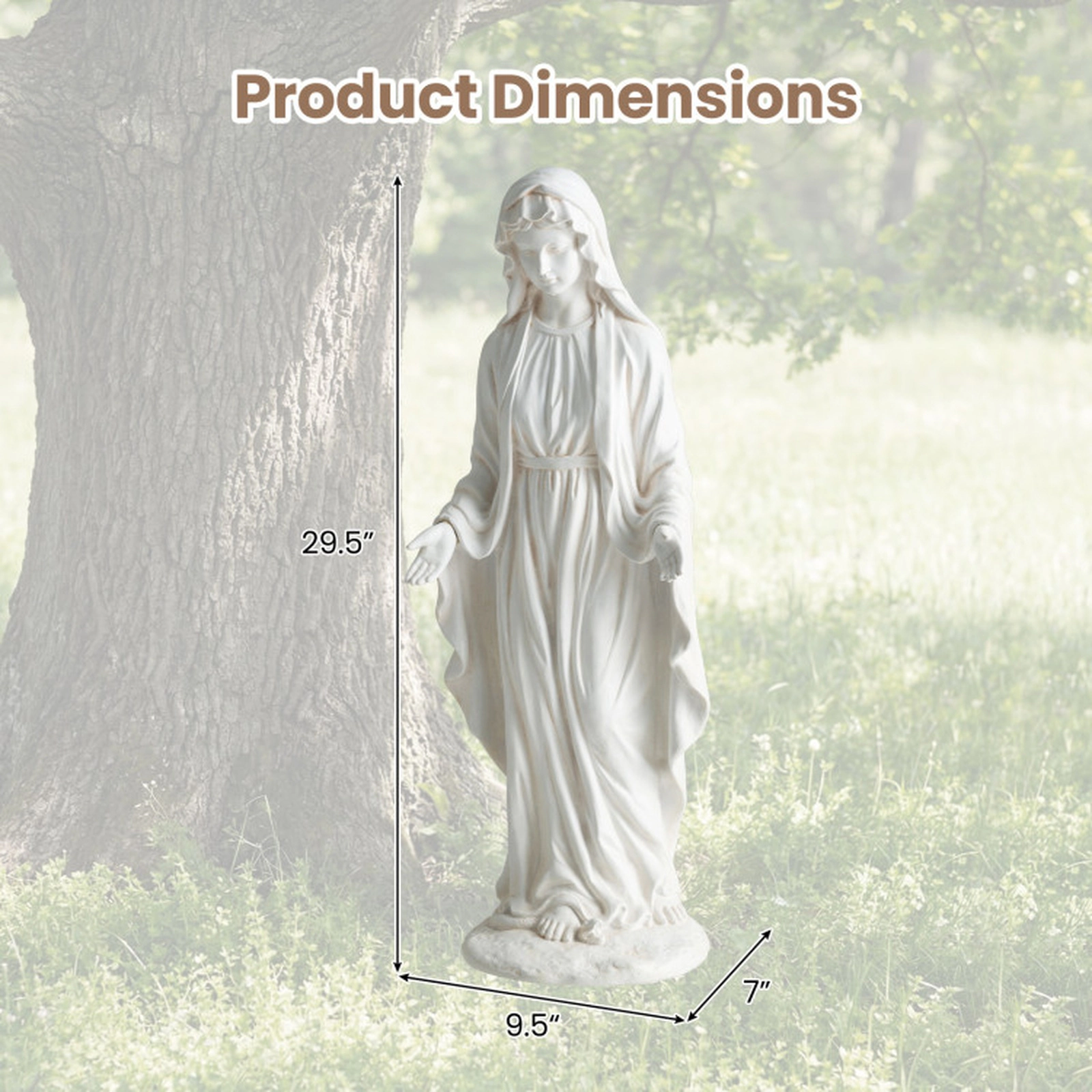 SUGIFT 29.5-in Tall White Aged Finish Magnesium Oxide Virgin Mary Statue Outdoor Religious Sculpture